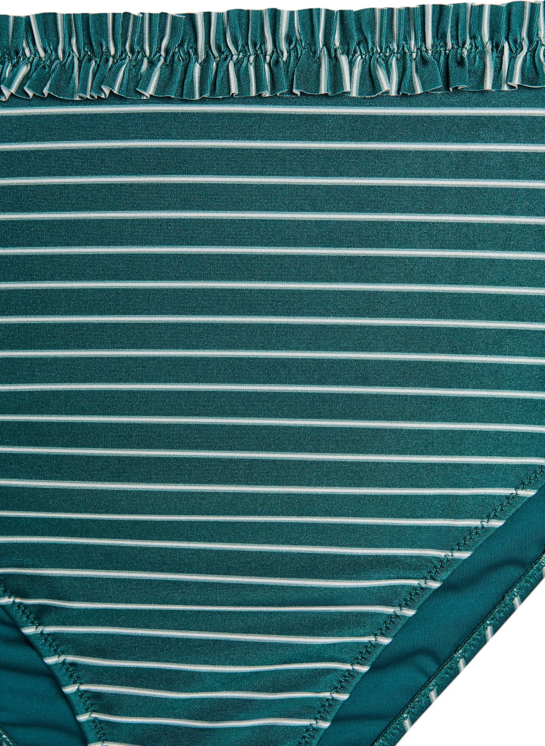 Zizzi Gestreifter Tai-Bikinislip mit geraffter Kante, Gr&uuml;n, Packshot image number 2