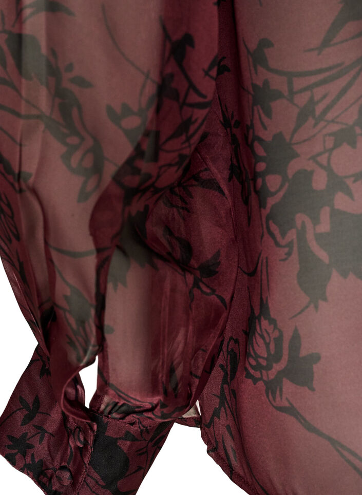 Transparente Hemdbluse mit Blumenmuster und Bindedetail, Dunkles Bordeaux, Packshot image number 3