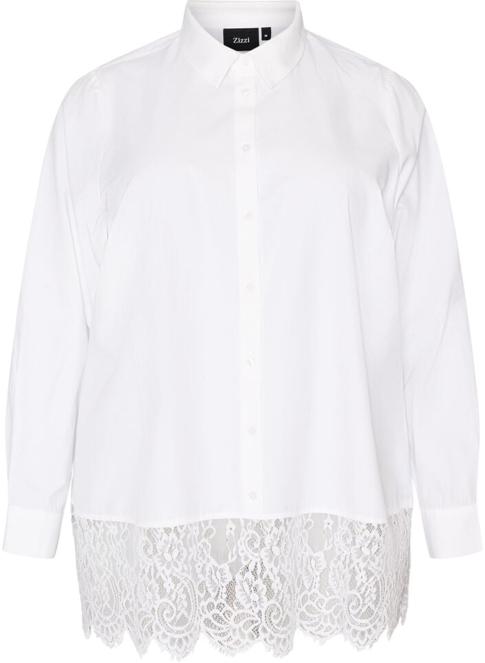 Lockere Bluse mit breiter Spitze, Wei&szlig;, Packshot image number 0