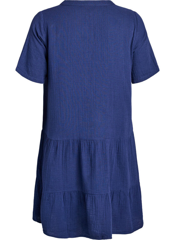 Kurzes A-Linien-Kleid aus Baumwollmusselin, Blau, Packshot image number 1
