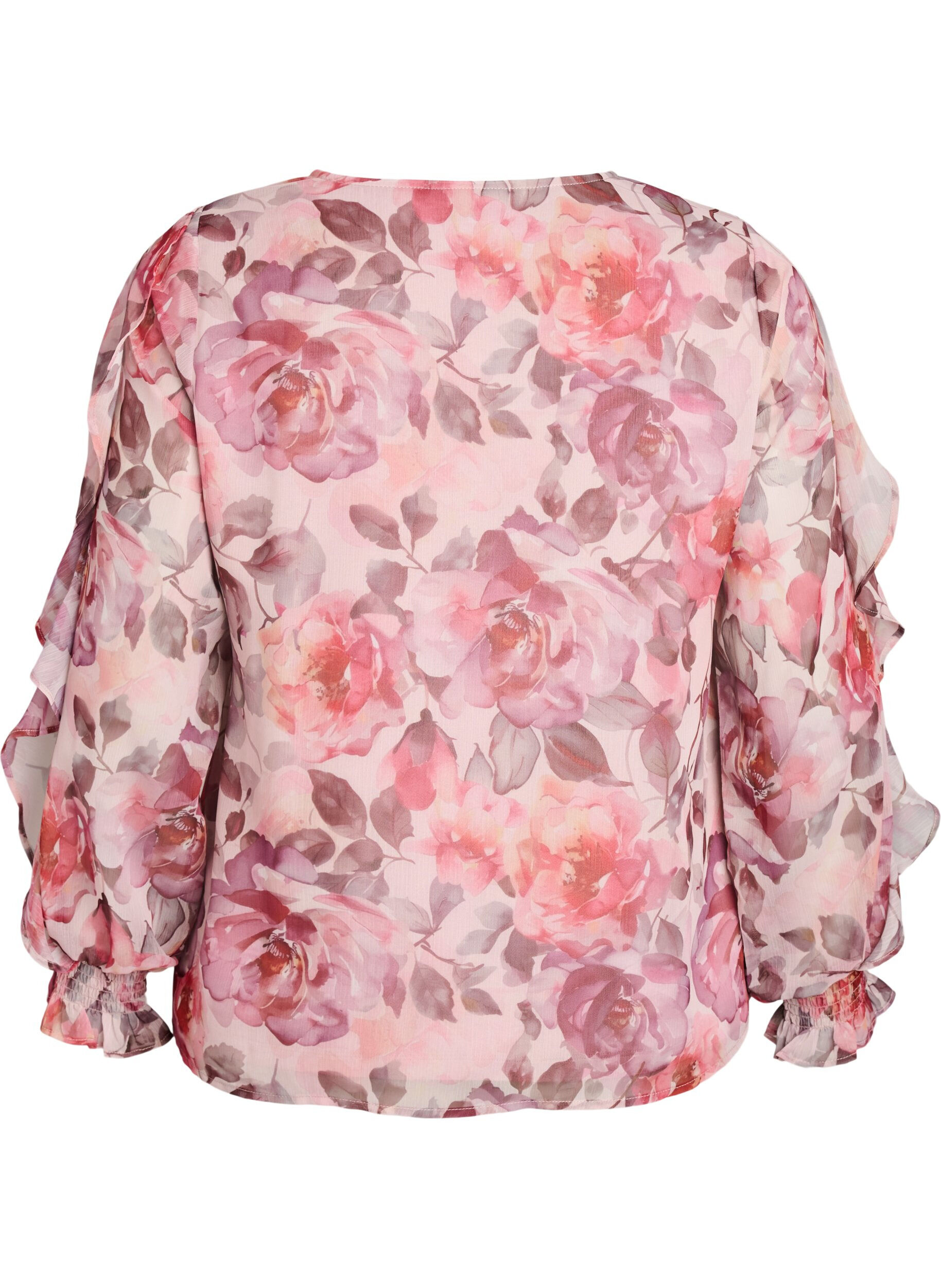 ZizziGebl&uuml;mte Bluse mit V-Ausschnitt und R&uuml;schen&auml;rmeln, Rot, Packshot image number 1