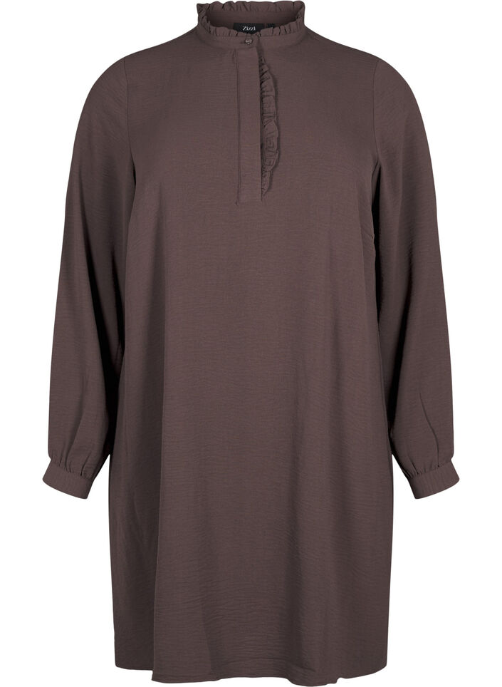 Kleid mit langen Ärmeln und Rüschen-Detail, Chocolate Martini, Packshot image number 0