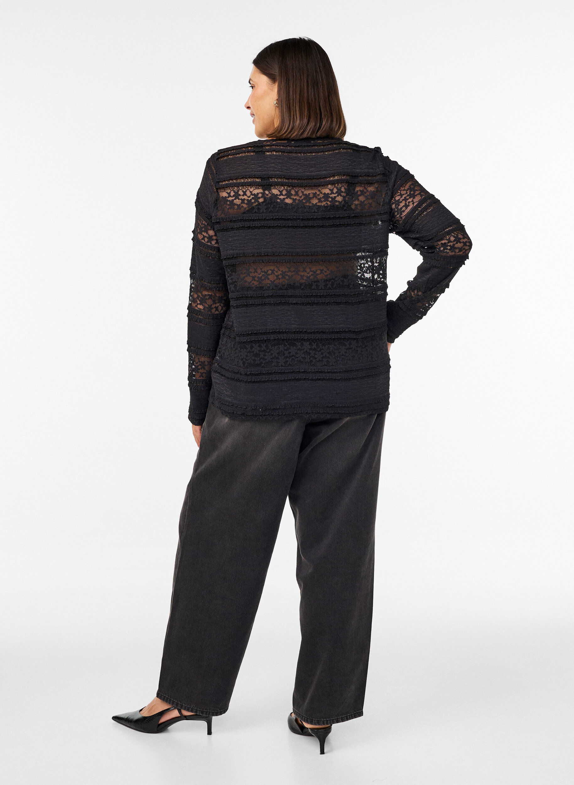 ZizziBluse aus Spitze mit langen &Auml;rmeln, Schwarz, Model image number 2