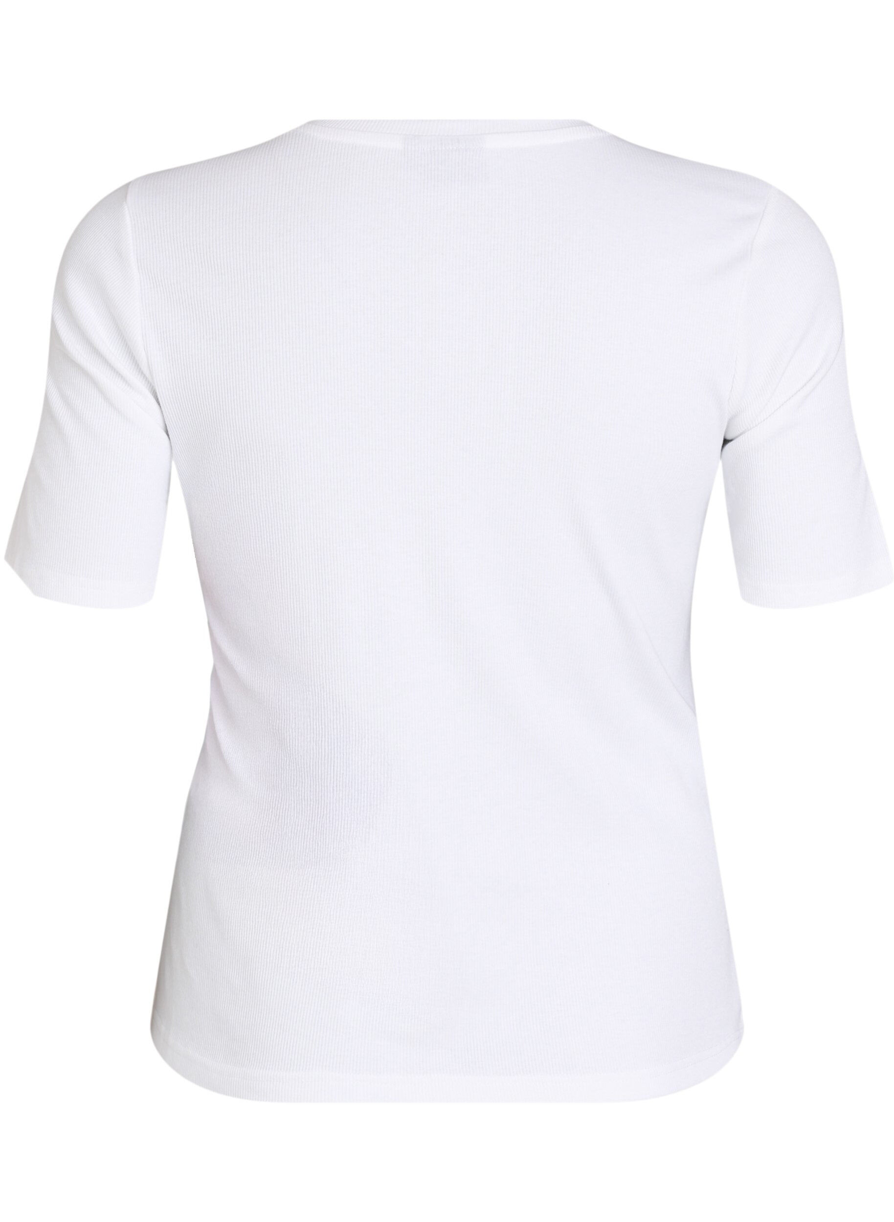 Zizzi Geripptes Basic-T-Shirt mit Rundhalsausschnitt, Wei&szlig;, Packshot image number 1