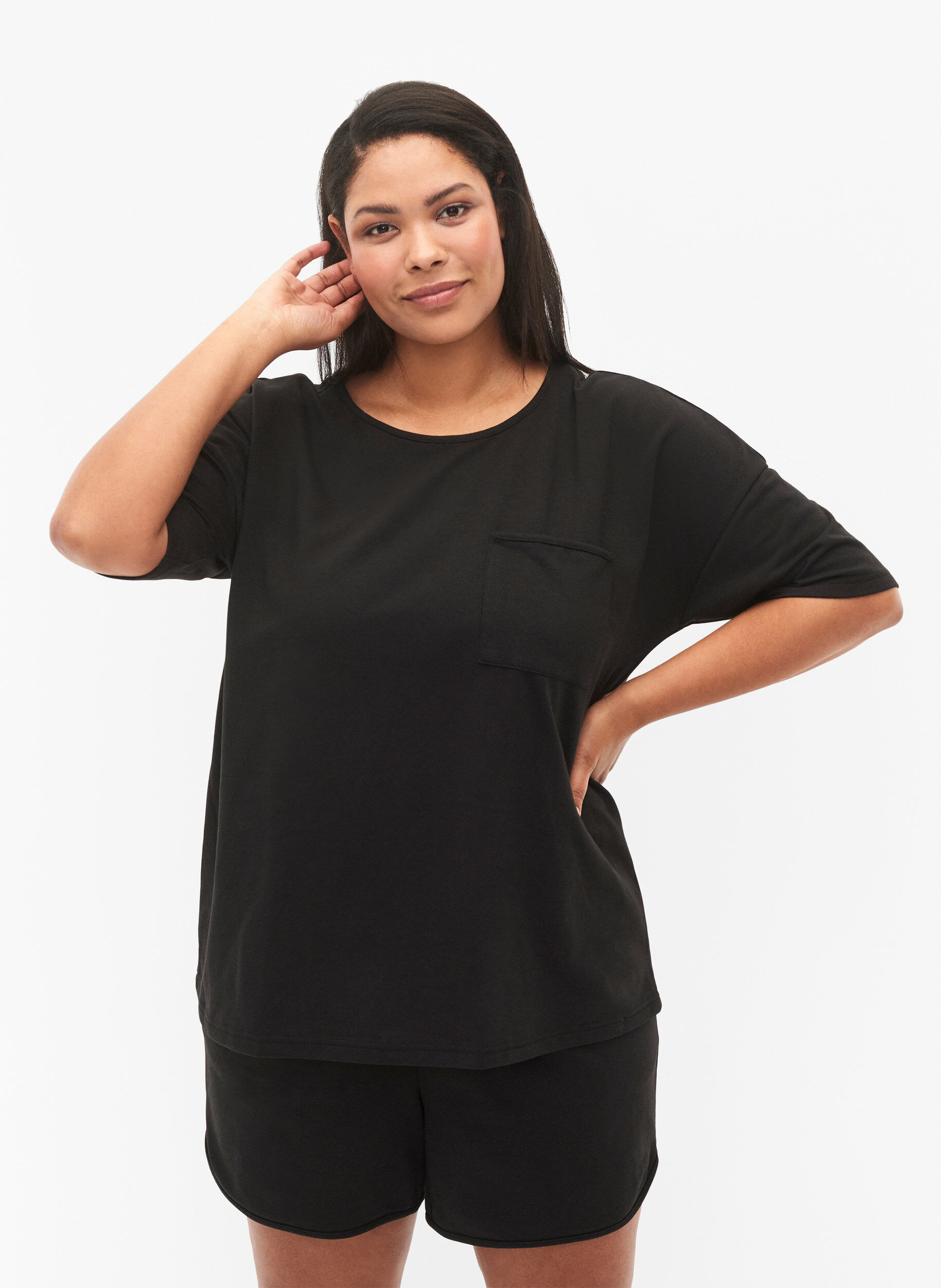 Zizzi Bluse mit 1/2-&Auml;rmeln, Black, Model image number 0