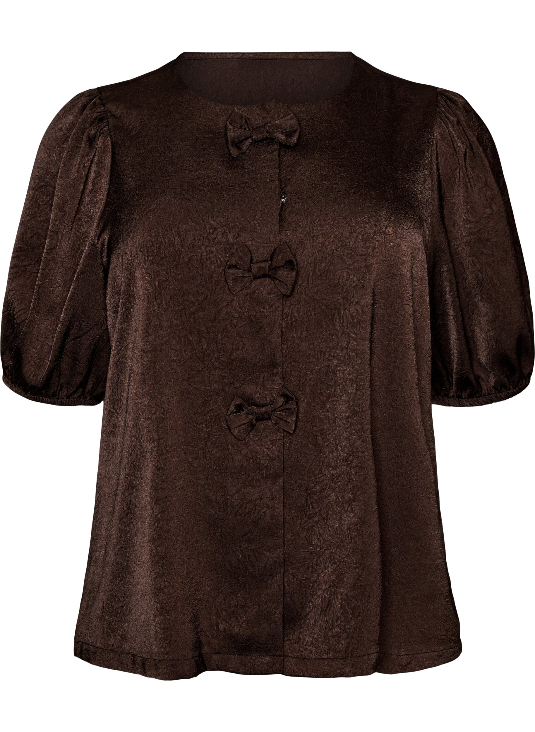 ZizziBluse aus Satin mit Schleifen und ellbogenlangen &Auml;rmeln, Braun, Packshot image number 0