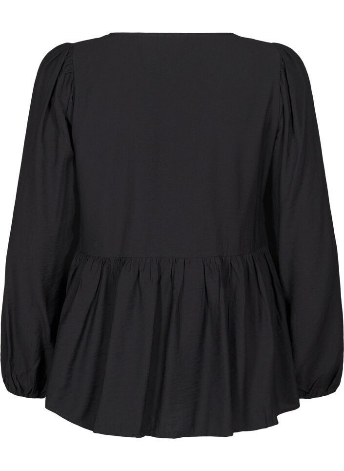 Bluse mit Perlenschleifen und langen Ärmeln, Black, Packshot image number 1