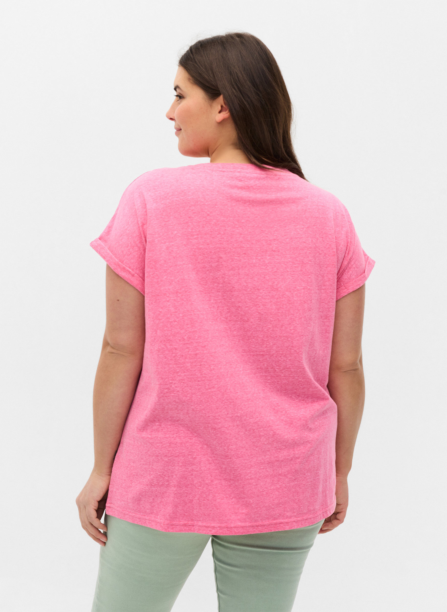 Zizzi Meliertes T-Shirt aus Baumwolle, Fandango Pink M&eacute;l, Model image number 1