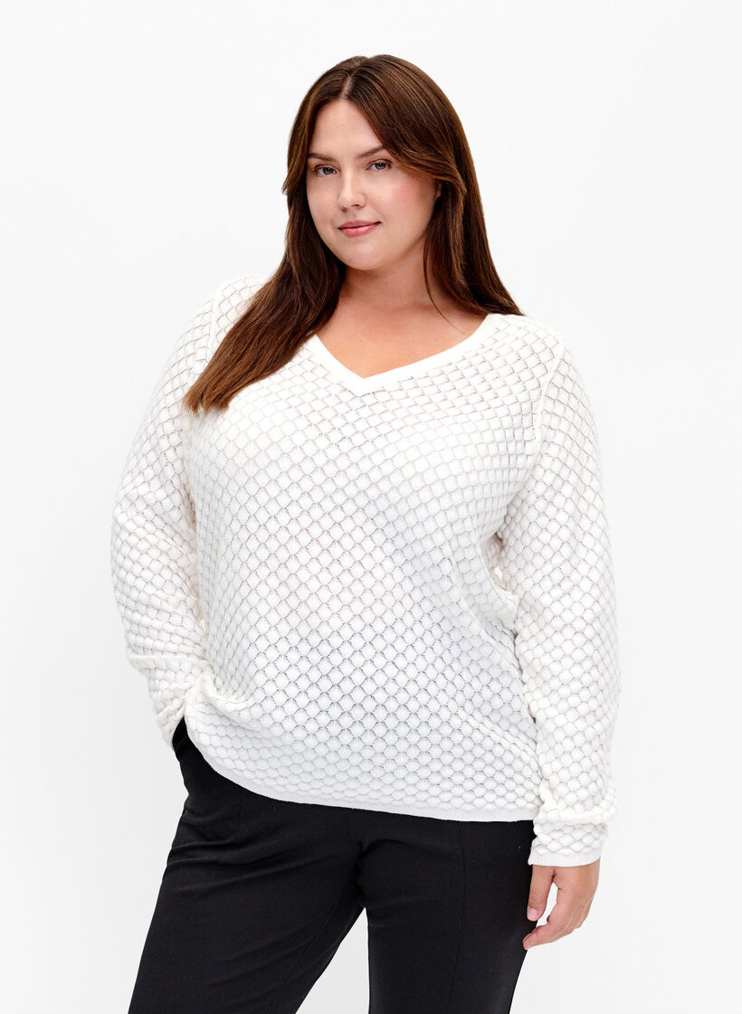 Pullover mit Strukturmuster aus Bio-Baumwolle	, Cloud Dancer, Model image number 0