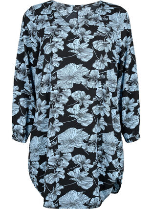 Kleid mit V-Ausschnitt und Aufdruck, Black B. Flower AOP, Packshot image number 0
