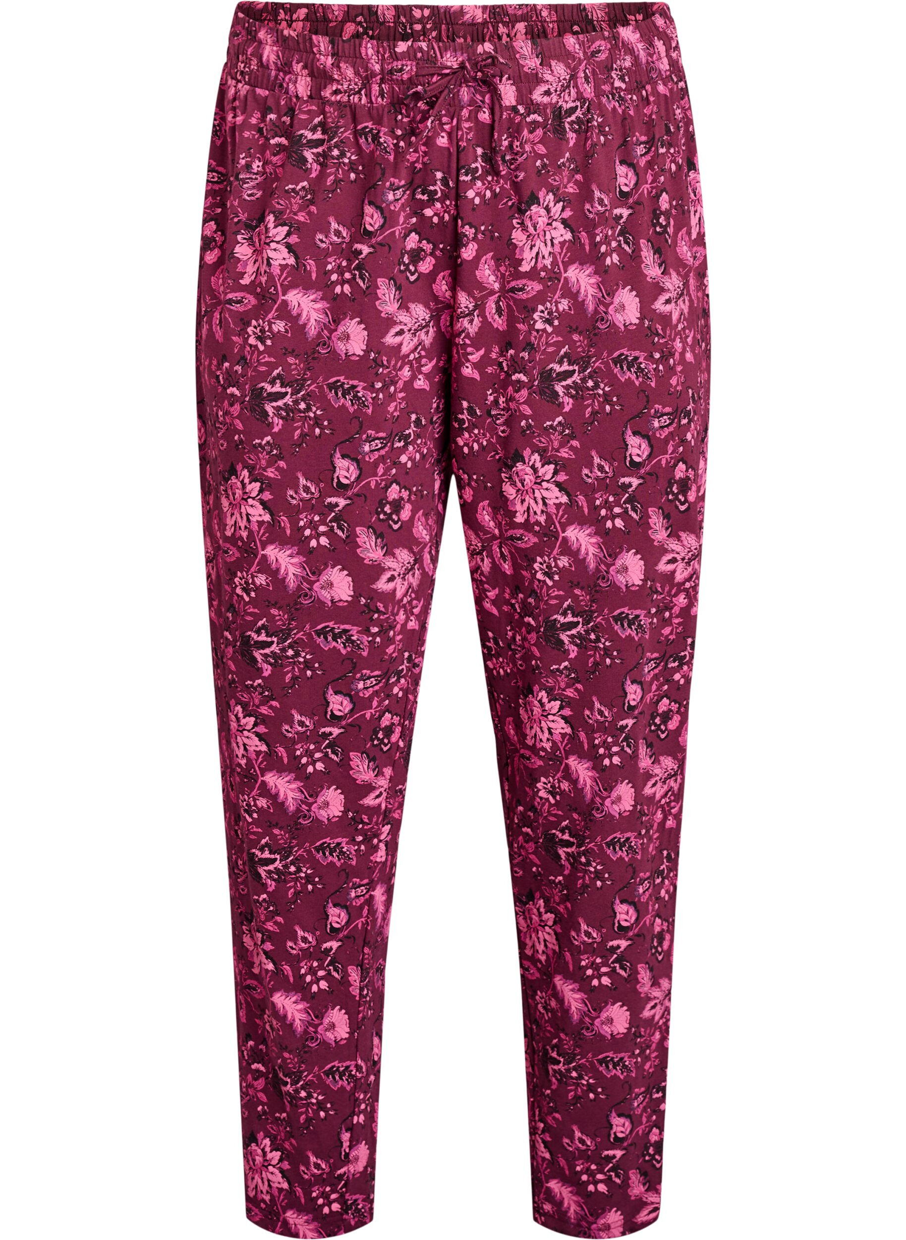 Zizzi Cotton Pyjamas Hose mit Druck, Dunkles Bordeaux, Packshot image number 0