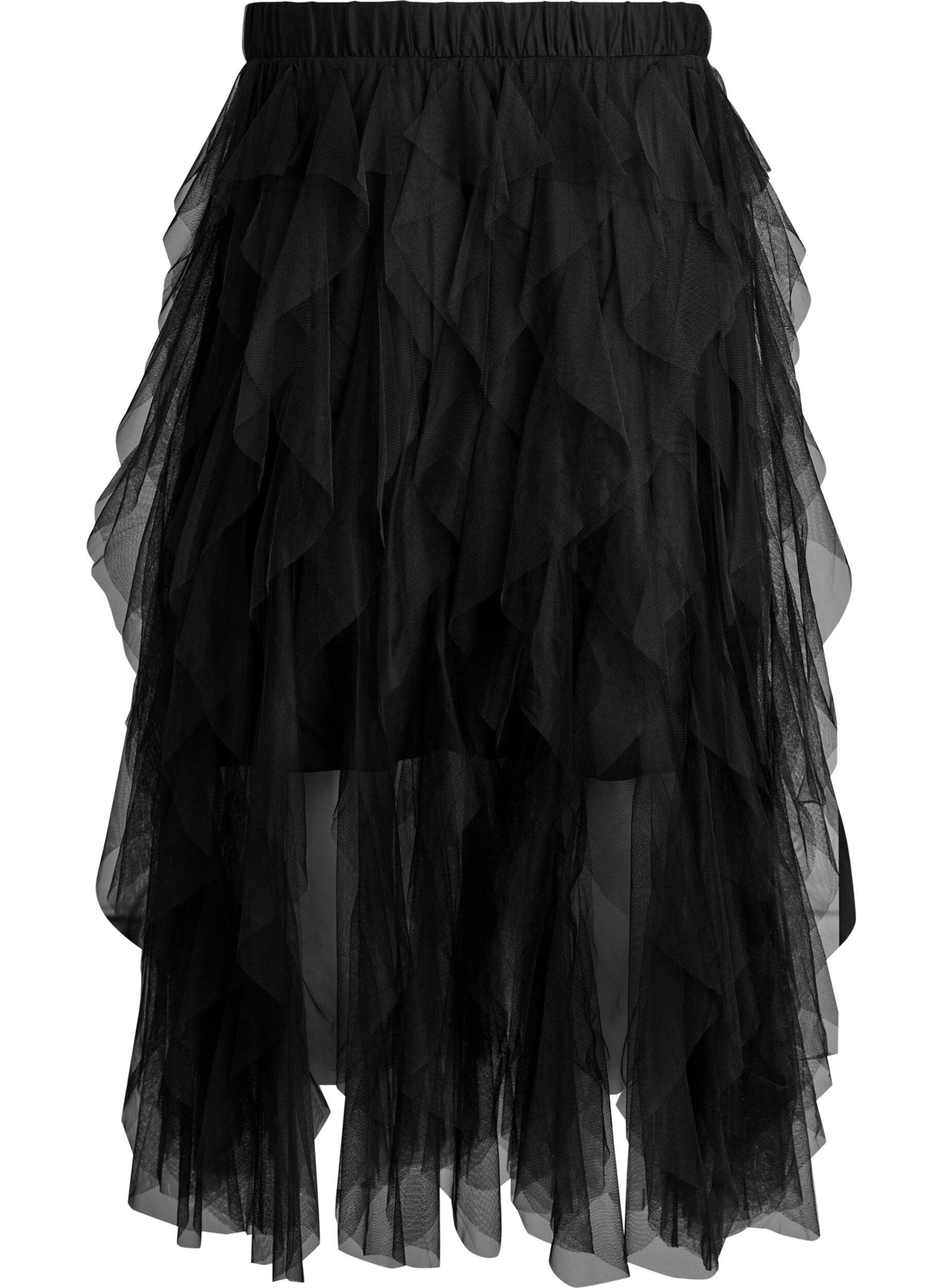 ZizziMidi-T&uuml;llrock mit elastischem Bund, Schwarz, Packshot image number 1
