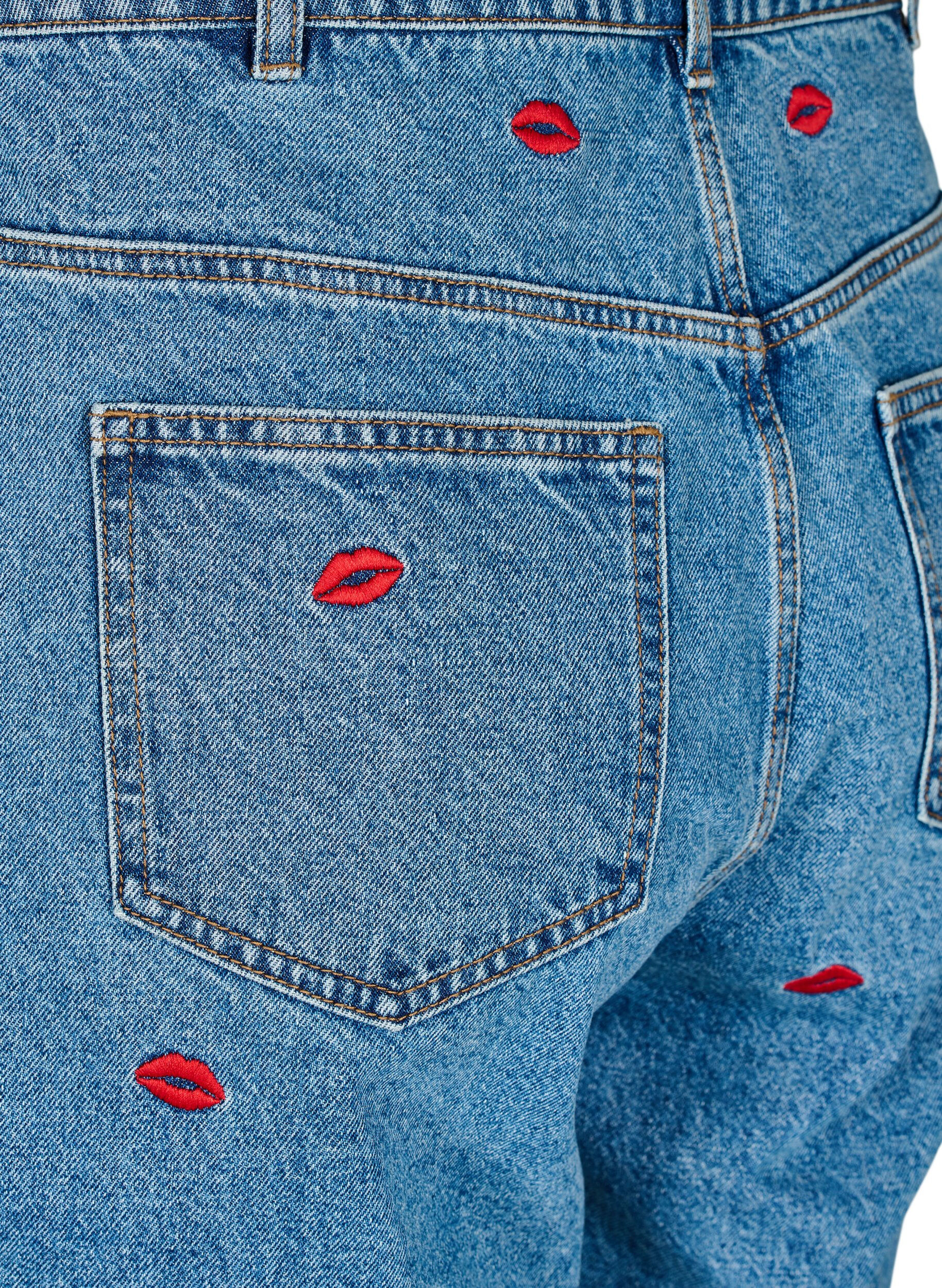 Zizzi Mille Mom Fit Jeans mit Stickerei, Blau, Packshot image number 3