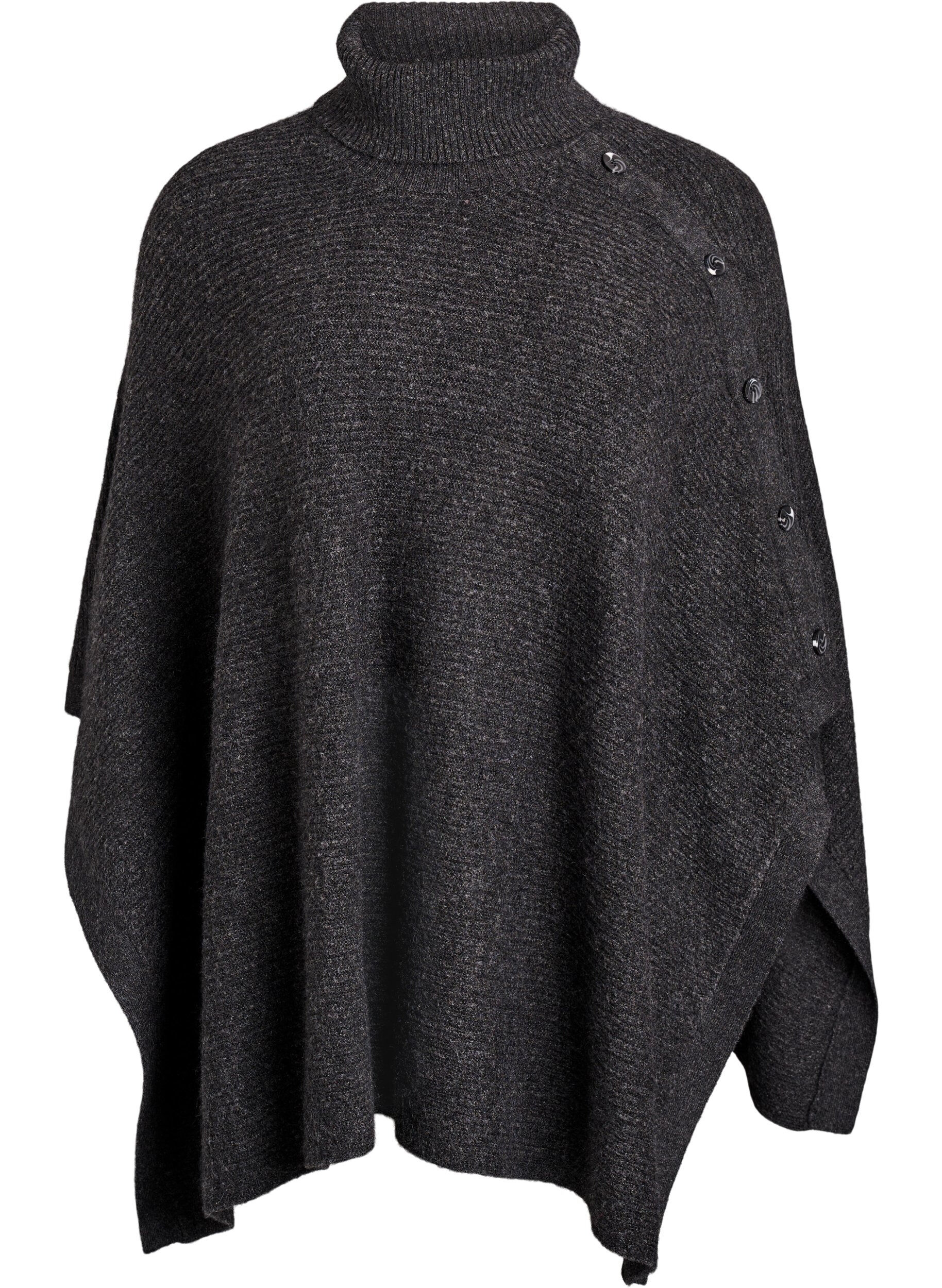 Zizzi Poncho mit Rollkragen und Knopfdetail , Grau, Packshot image number 0