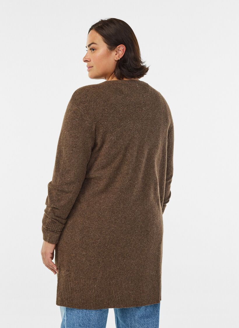 Strickjacke mit Rippenstrick und Taschen, Braun, Model image number 2