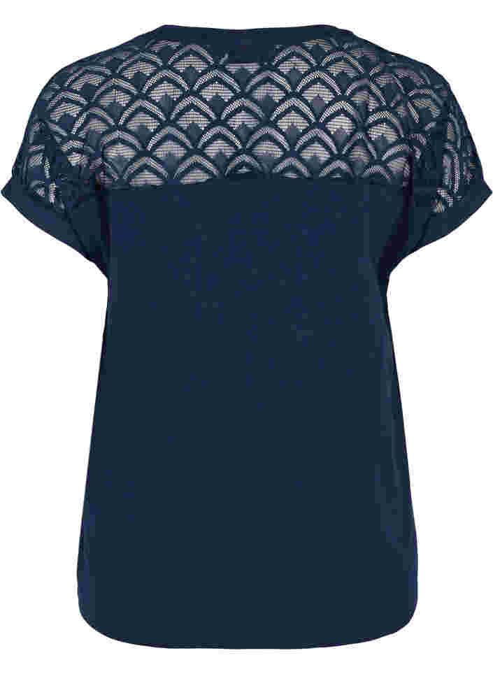 Baumwoll-T-Shirt mit Spitze und kurzen Ärmeln, Navy Blazer, Packshot image number 1