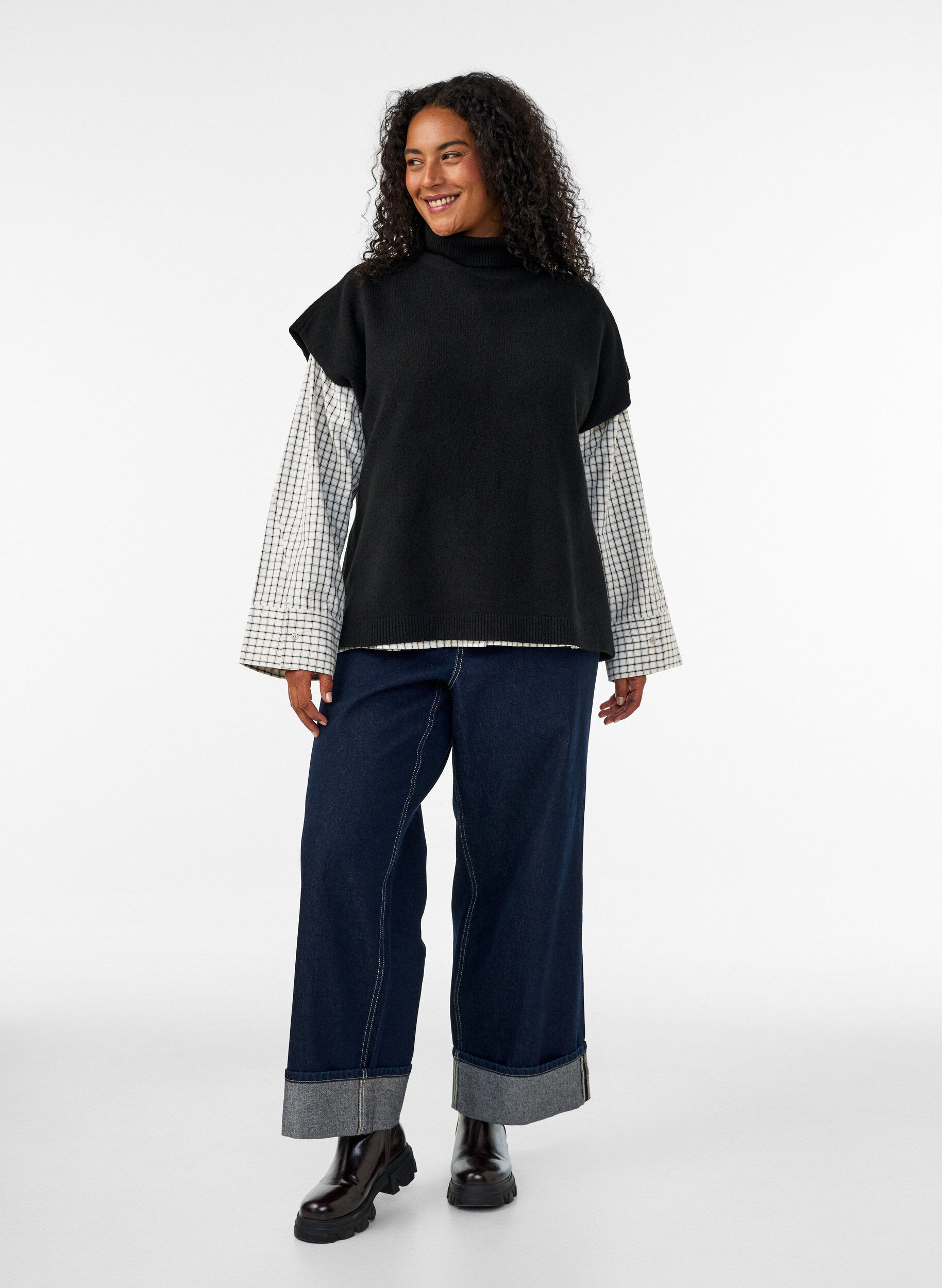 ZizziStrickweste mit Rollkragen, Schwarz, Model image number 1