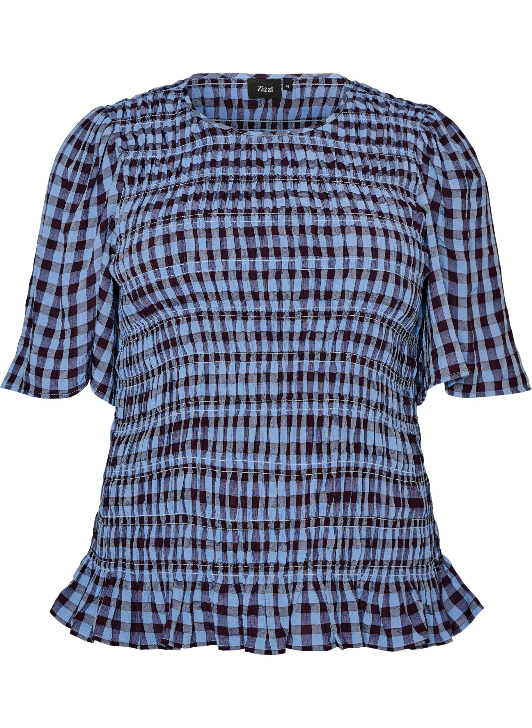 Smockbluse mit Vichy-Karo und R&uuml;schensaum