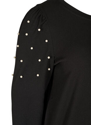 Langarm Bluse und dekorative Perlen, Black, Packshot image number 3