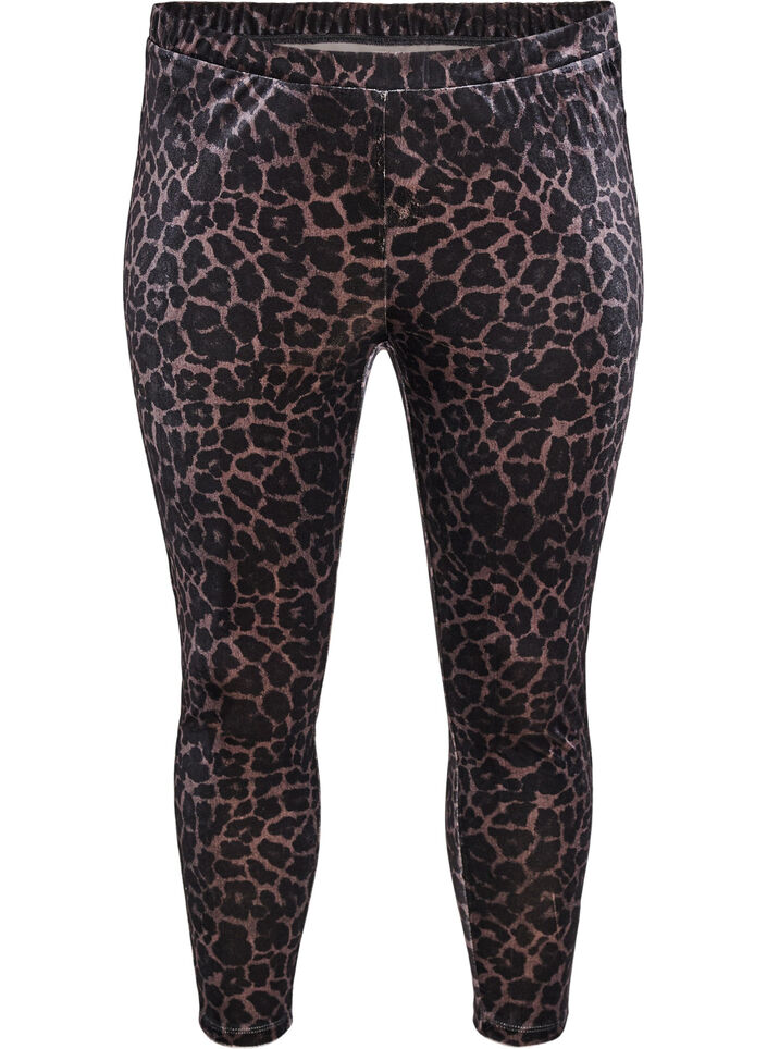 Leggings aus Velours mit Leopardenmuster, Braun, Packshot image number 0