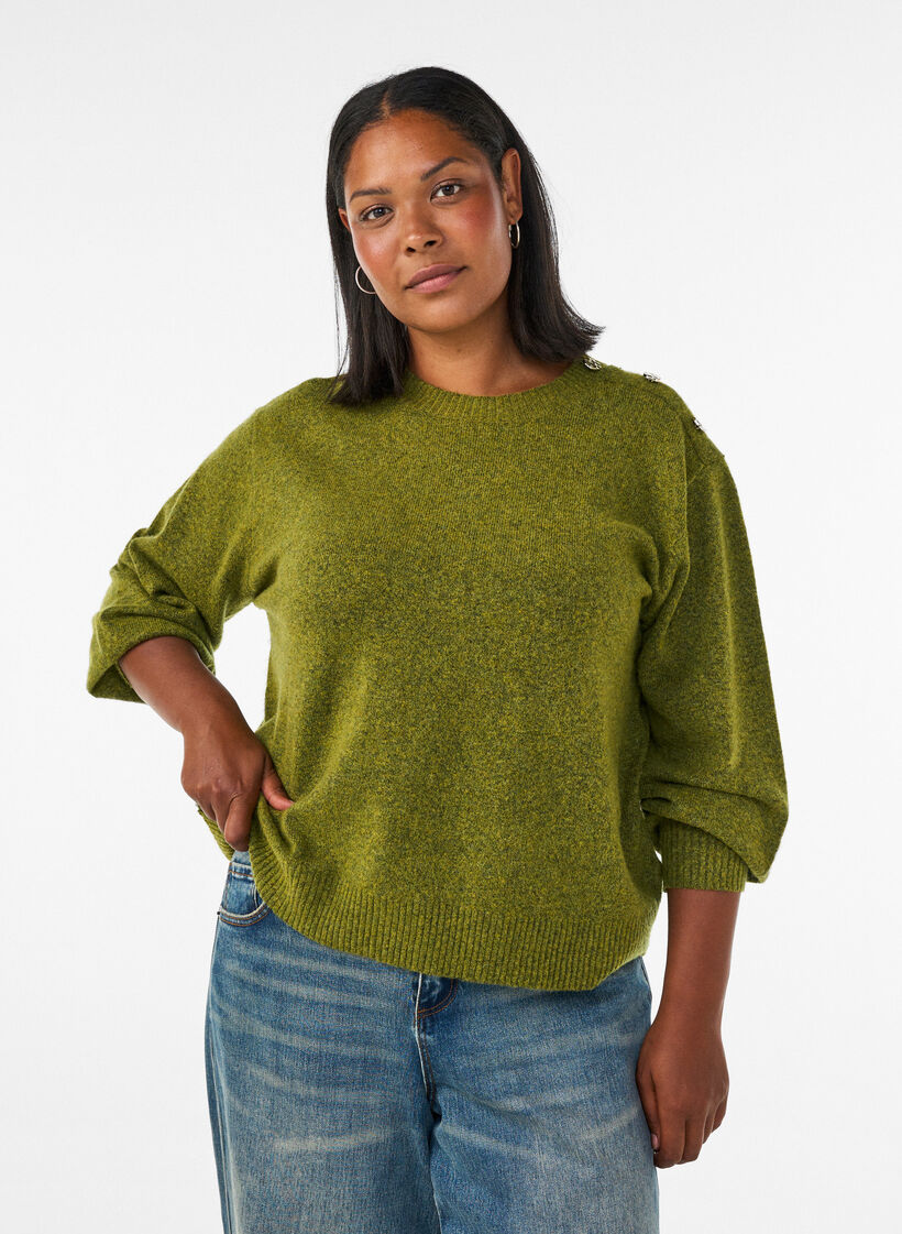 Strickbluse mit Knopfleiste, Gr&uuml;n, Model image number 0