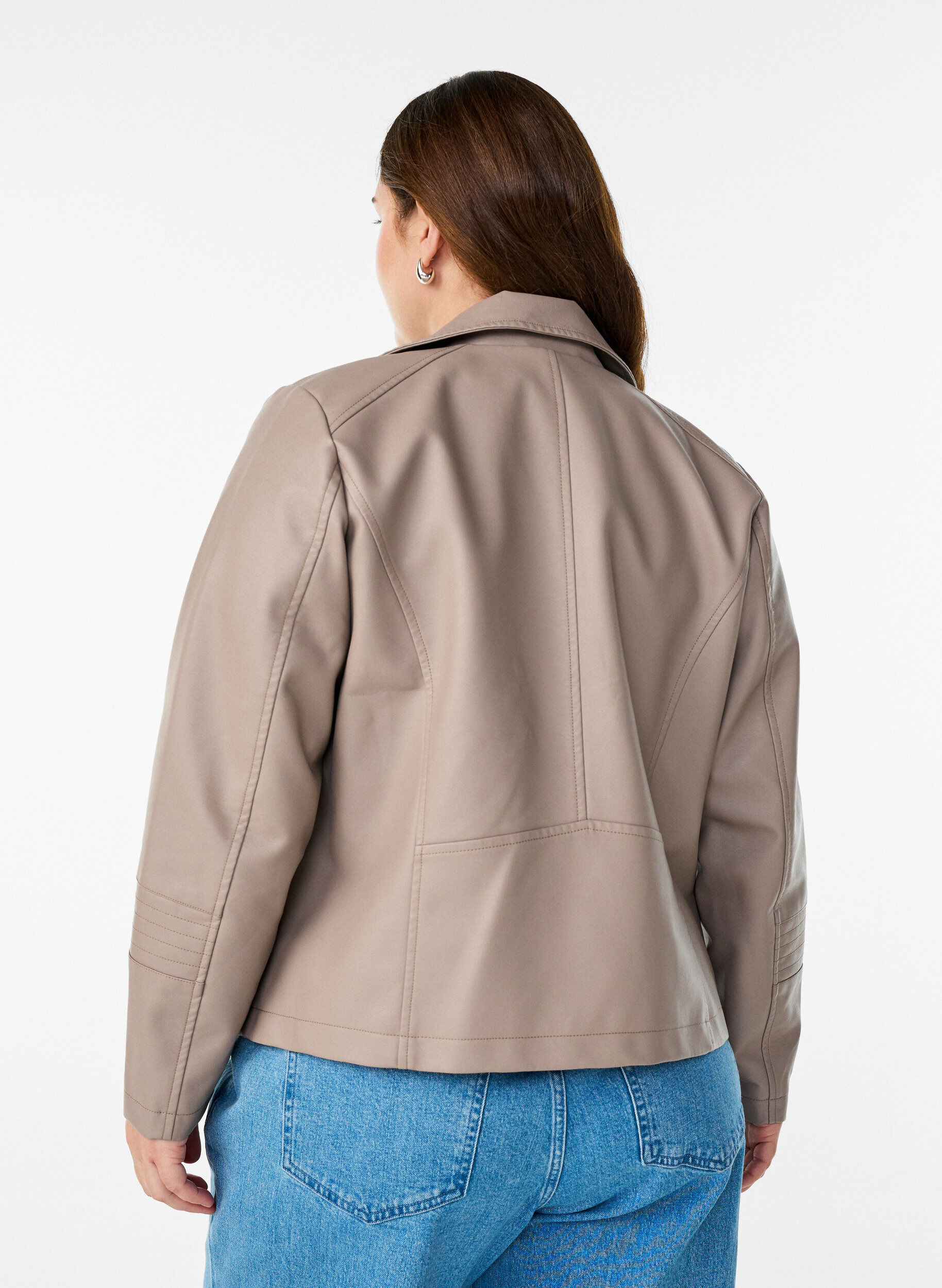 Zizzi Bikerjacke aus Kunstleder, Grau, Model image number 2