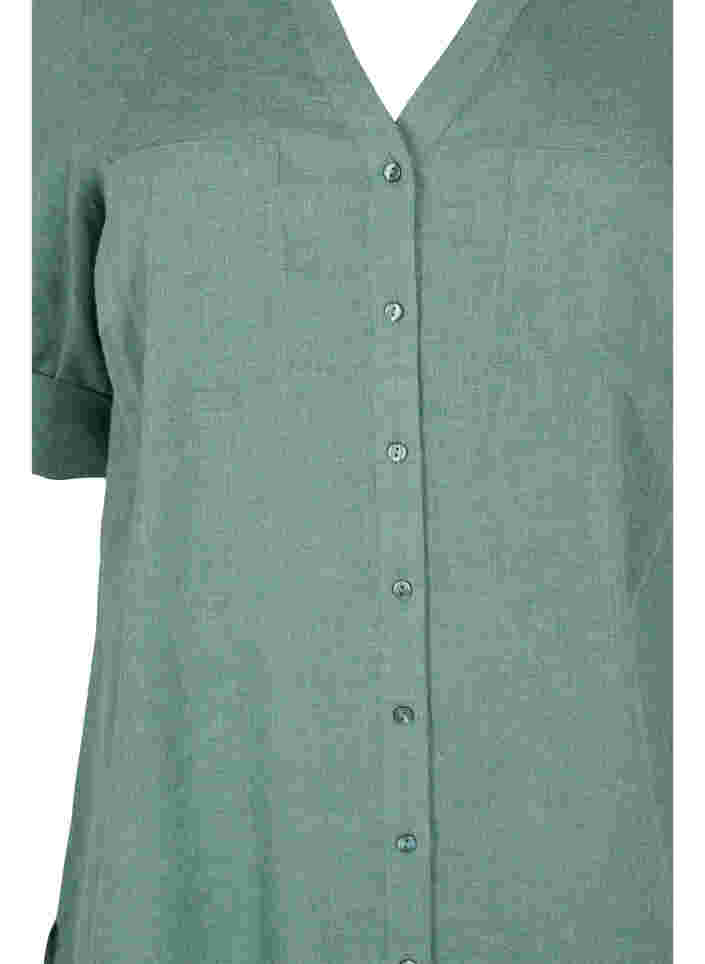 Lange Hemdbluse mit 3/4-Ärmeln und V-Ausschnitt, Balsam Green, Packshot image number 2