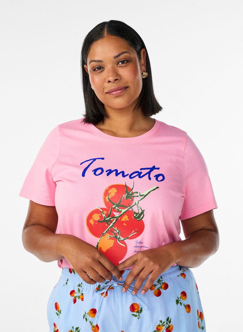 T-Shirt aus Bio-Baumwolle mit Tomaten-Print, Pink, Model image number 0