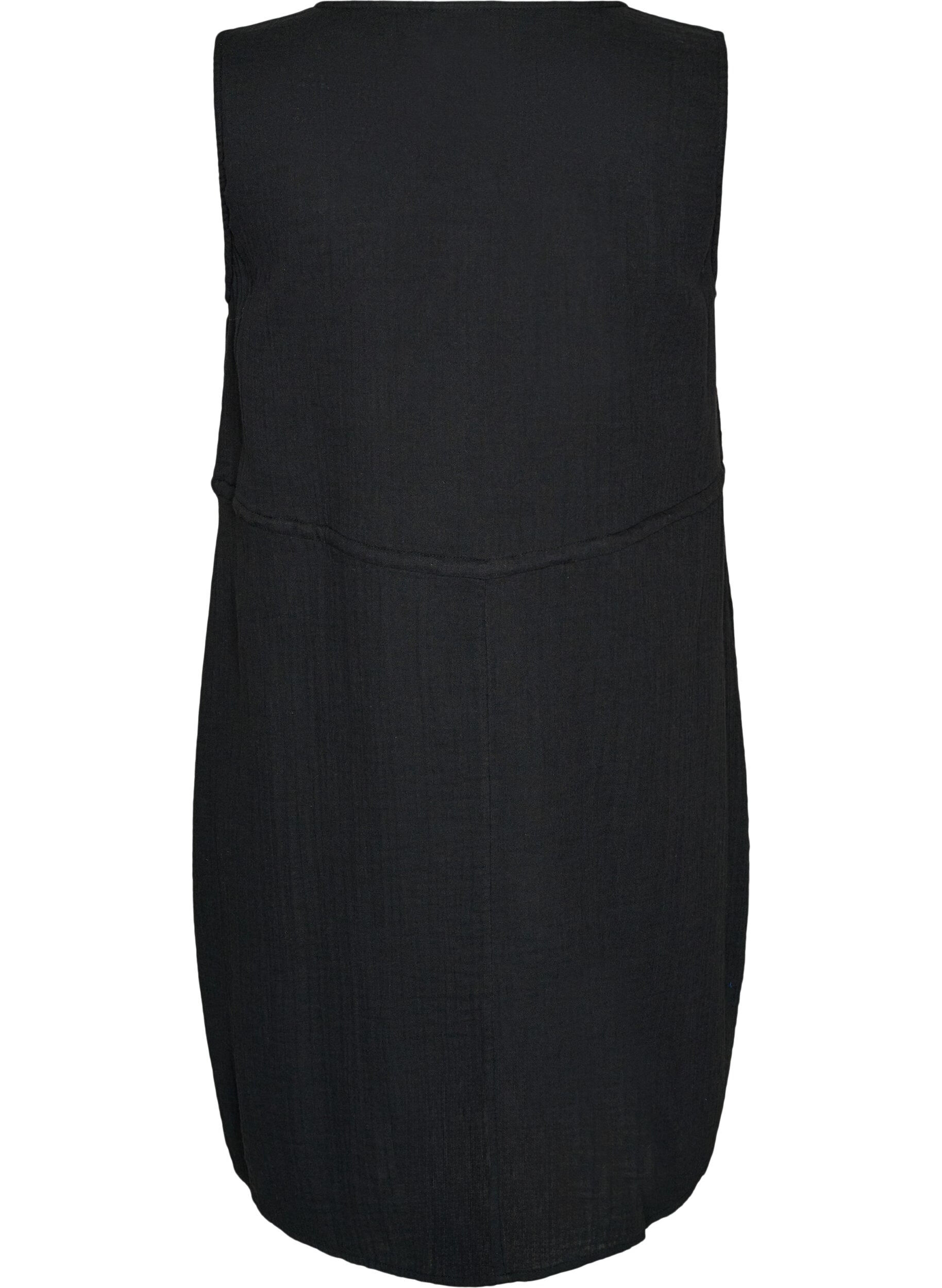 Zizzi &Auml;rmelloses Kleid aus Baumwoll-Musselin mit Bindeband, Schwarz, Packshot image number 3