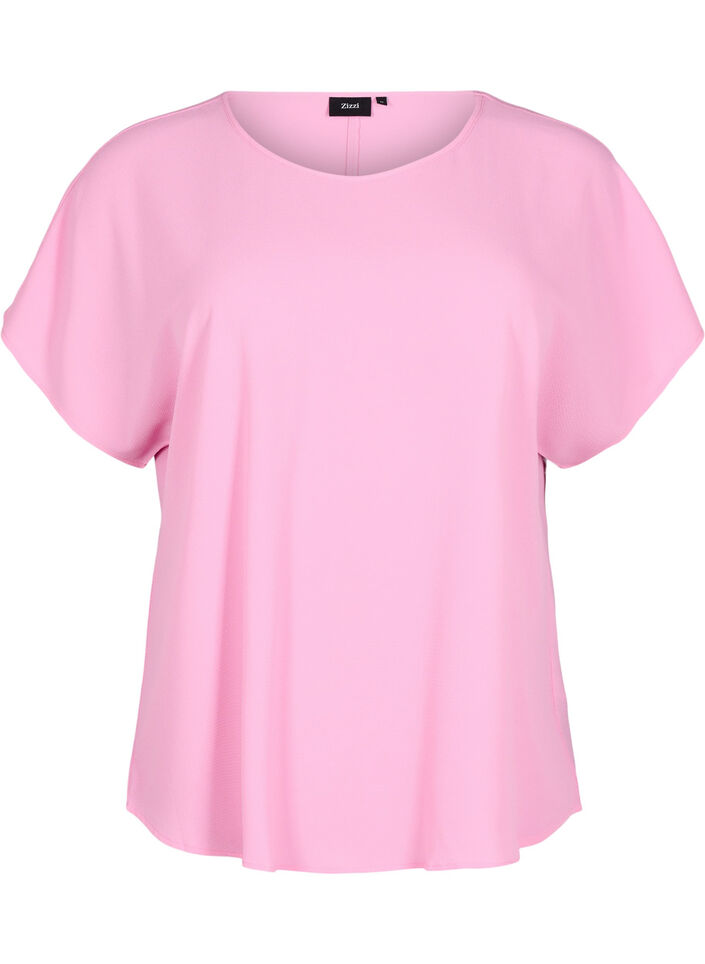 Bluse mit kurzen &Auml;rmeln und einem Rundhalsausschnitt, Pink, Packshot image number 0