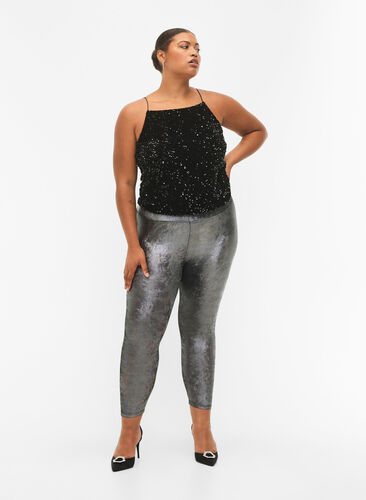 Silberne Leggings mit hoher Taille, Dark Silver, Model image number 0