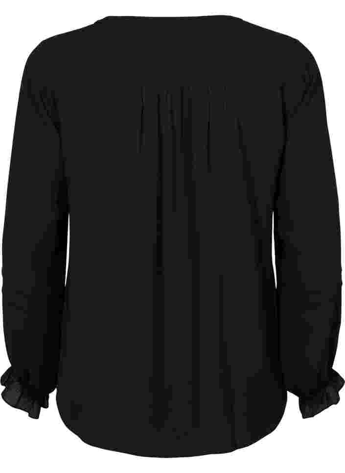Bluse mit langen Ärmeln und Knopfverschluss, Black, Packshot image number 1