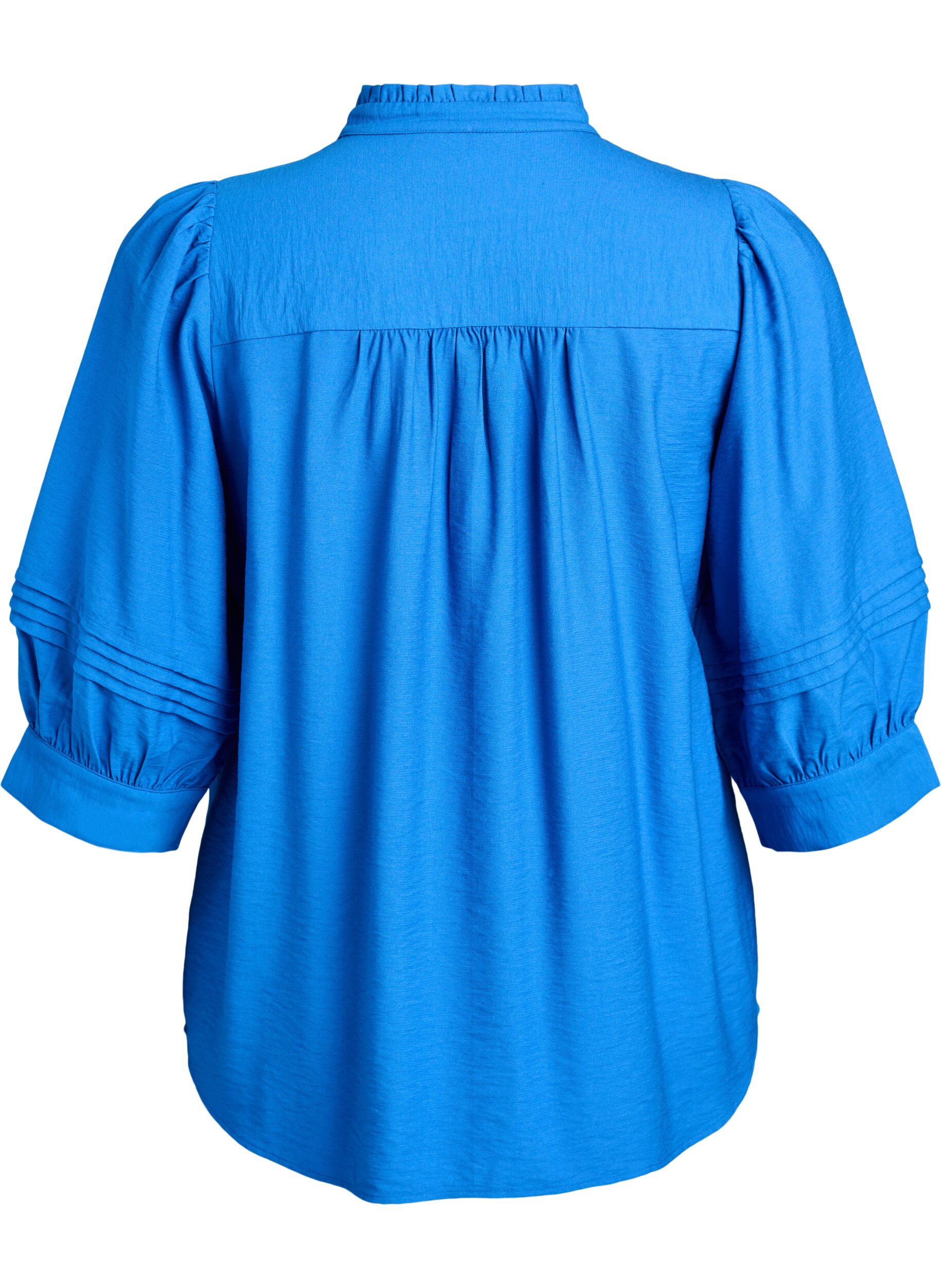 Zizzi Bluse mit 3/4-&Auml;rmeln und dekorativen Falten, Blau, Packshot image number 1