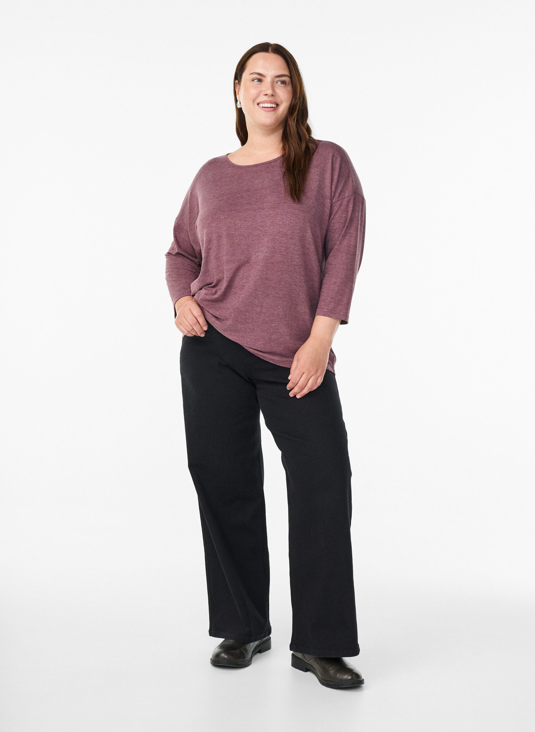 Zizzi FLASH &ndash; Bluse aus Jersey mit 3/4-&Auml;rmeln, Rot, Model image number 1