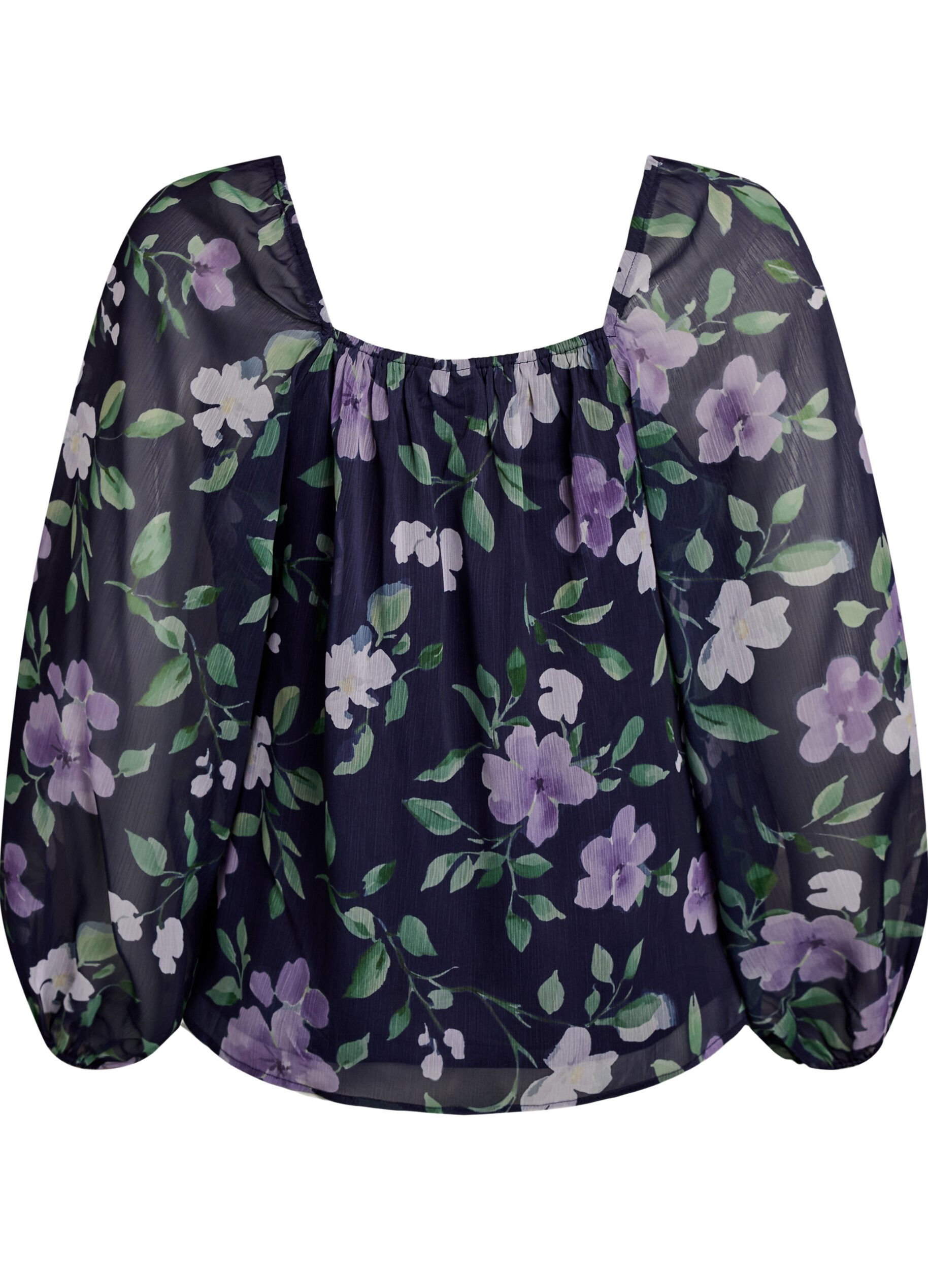 ZizziBluse aus Chiffon mit gebl&uuml;mtem Print und langen &Auml;rmeln, Blau, Packshot image number 1
