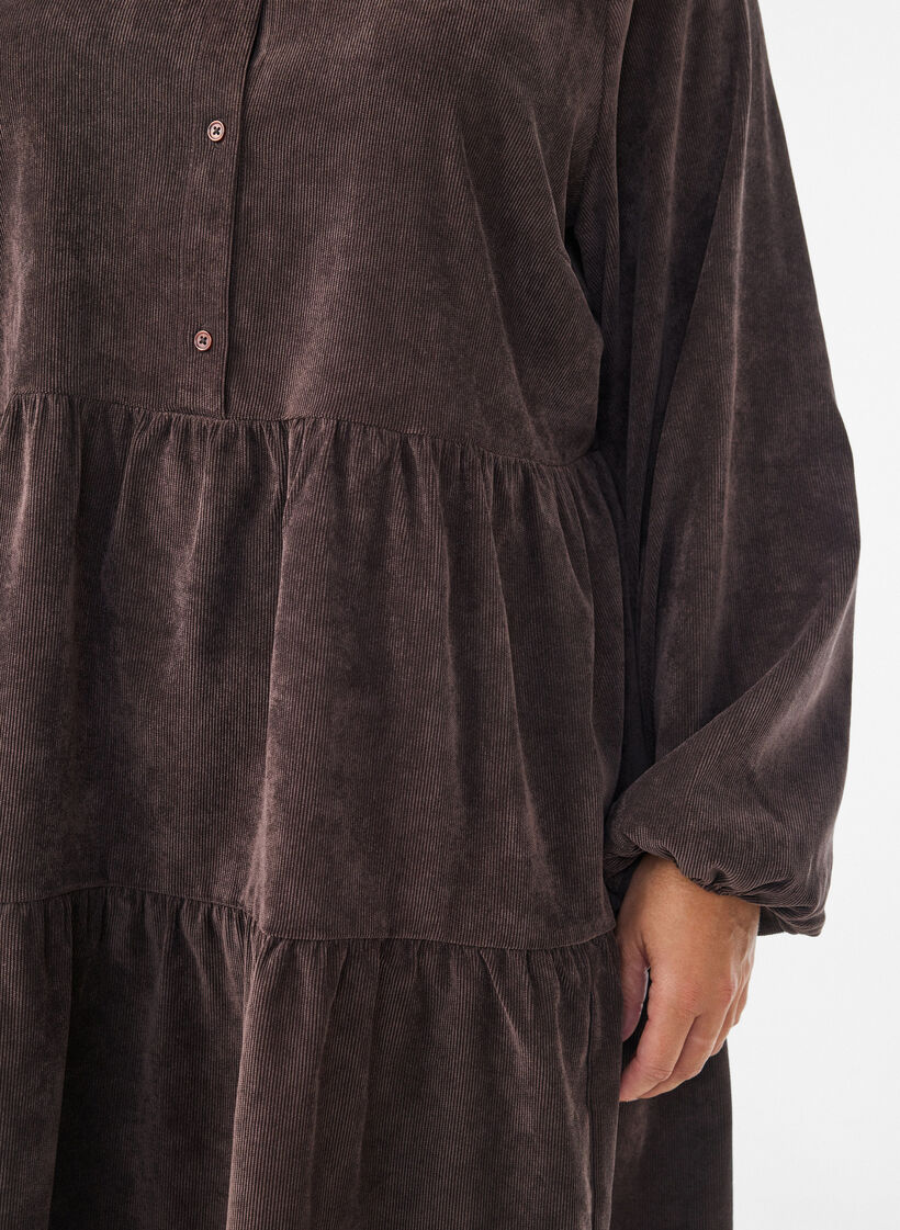 Cordkleid in A-Linie mit Stehkragen, Braun, Model image number 3