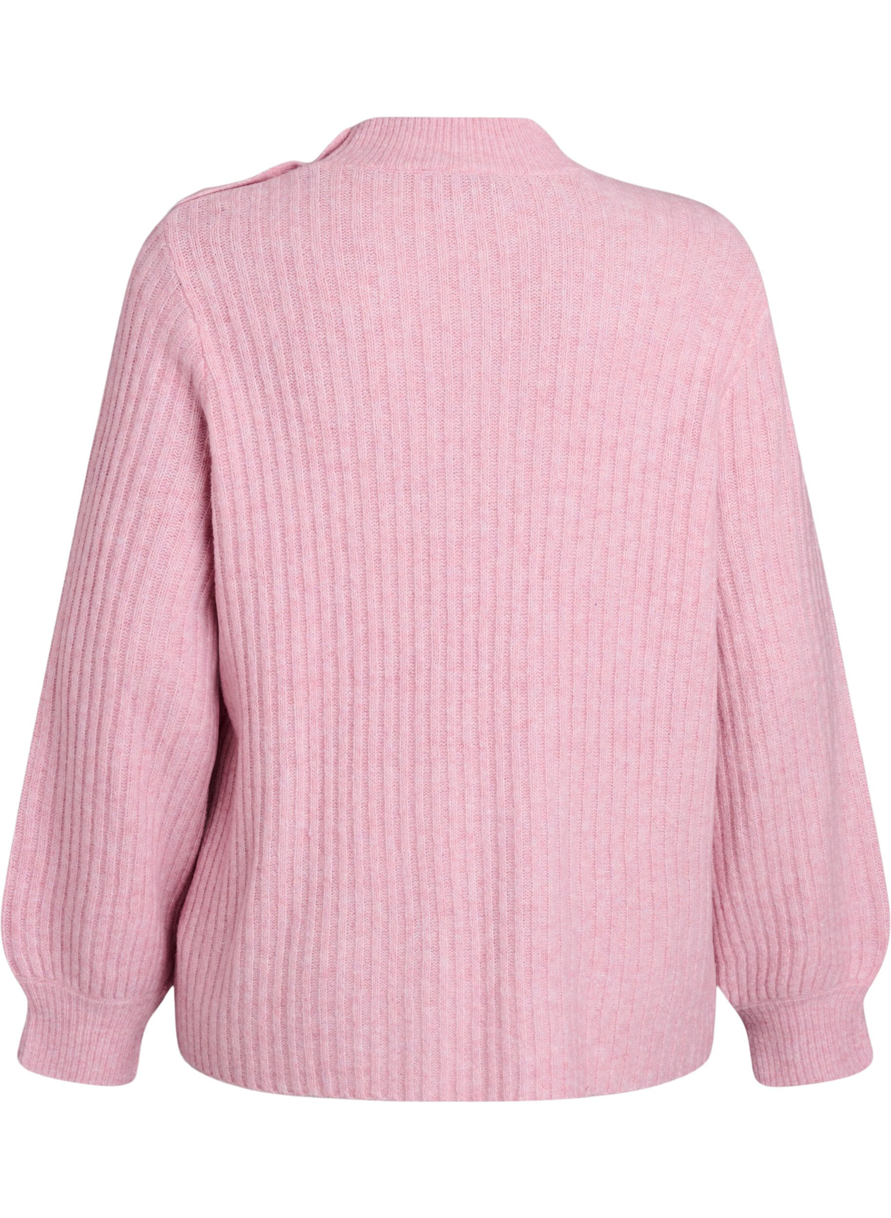 Zizzi Pullover aus Rippstrick mit Puff&auml;rmeln und Kn&ouml;pfen, Rot, Packshot image number 1