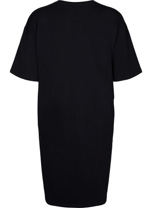 Kurzärmeliges Baumwollkleid mit Schlitz, Black, Packshot image number 1