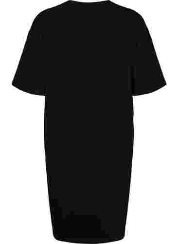 Kurzärmeliges Baumwollkleid mit Schlitz, Black, Packshot image number 1
