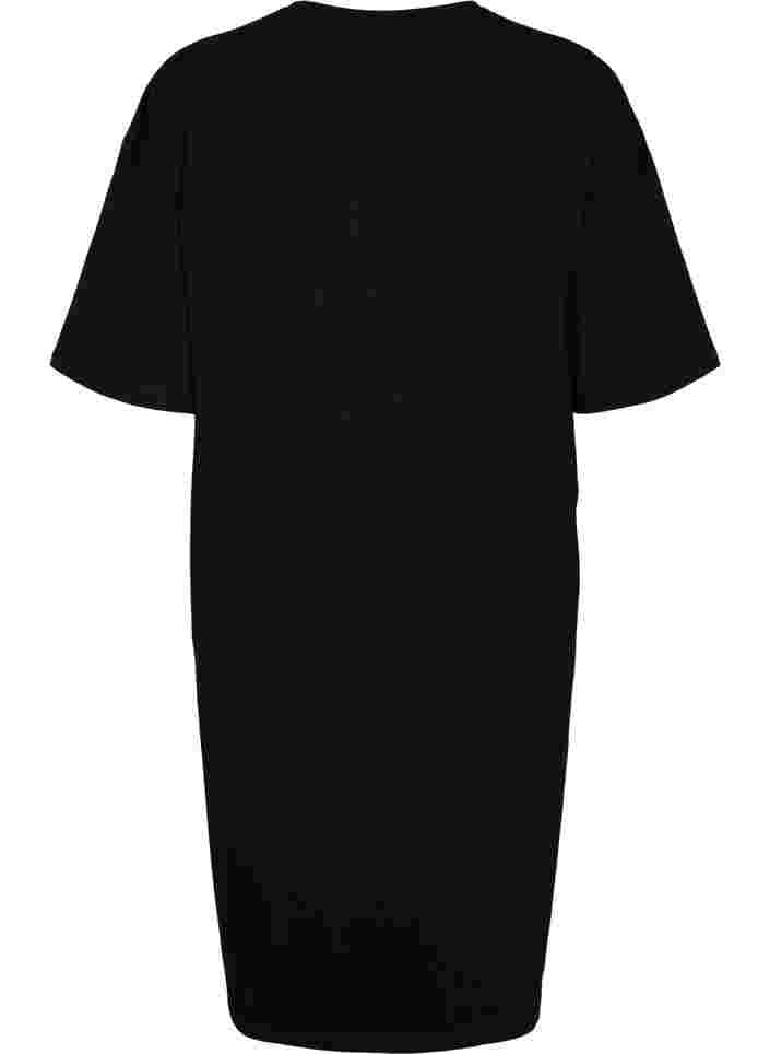 Kurzärmeliges Baumwollkleid mit Schlitzen, Black, Packshot image number 1