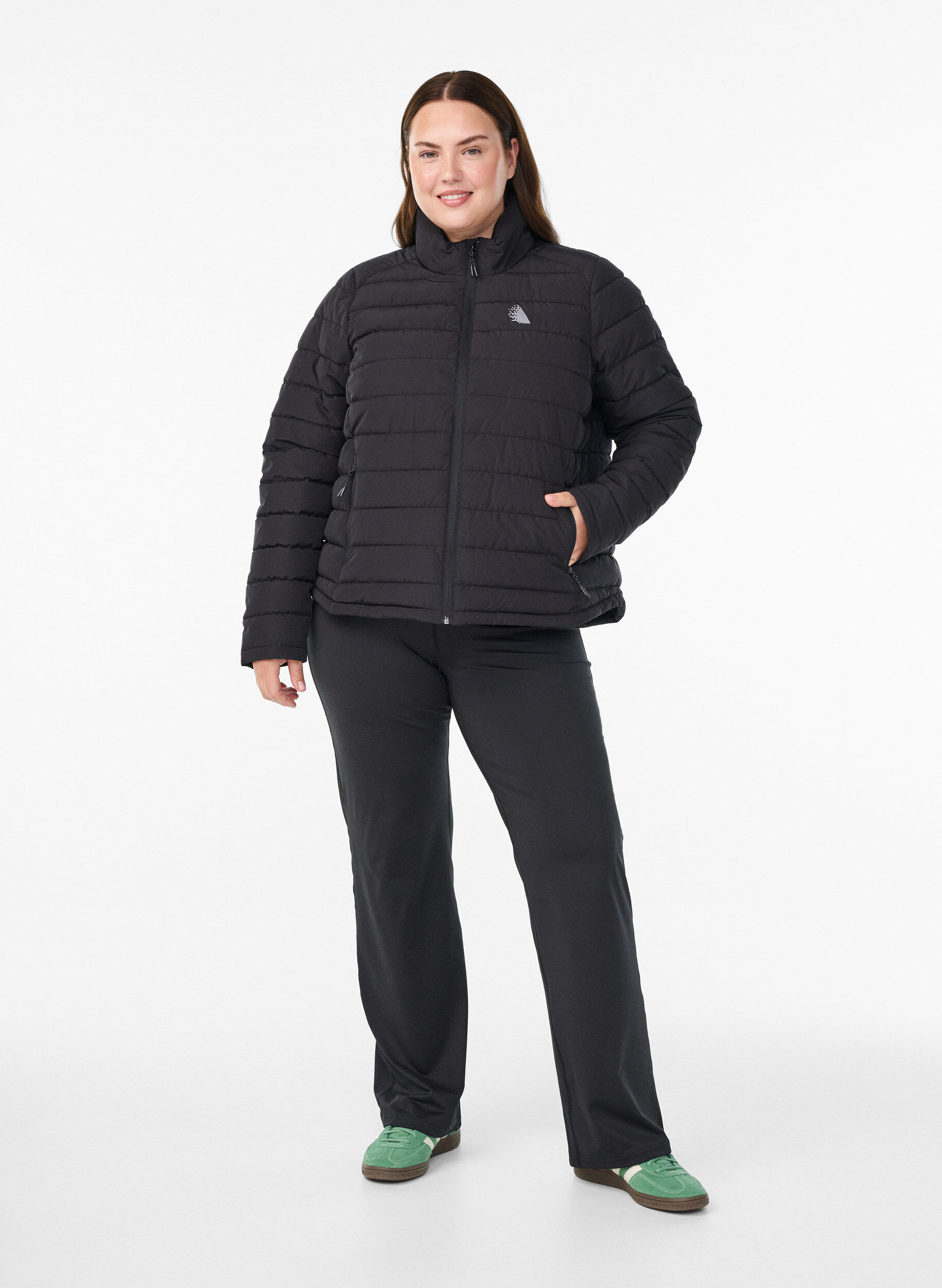 Zizzi Sportliche, wattierte Jacke mit Stehkragen und Taschen, Schwarz, Model image number 1