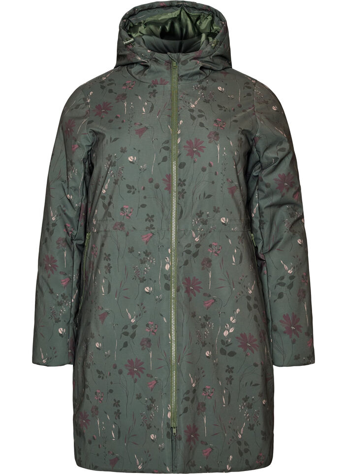 Gepolsterte Winterjacke mit Blumenprint, Gr&uuml;n, Packshot image number 0