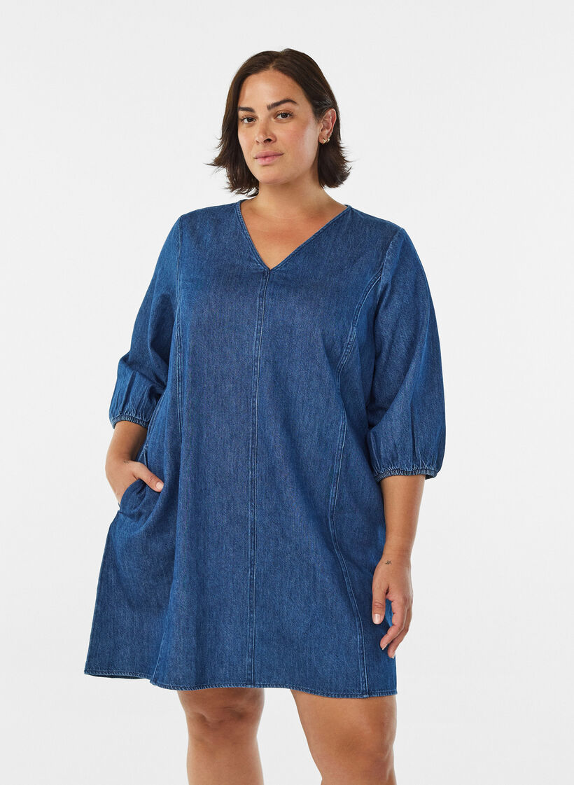 Jeanskleid mit 3/4-&Auml;rmeln, Blau, Model image number 0