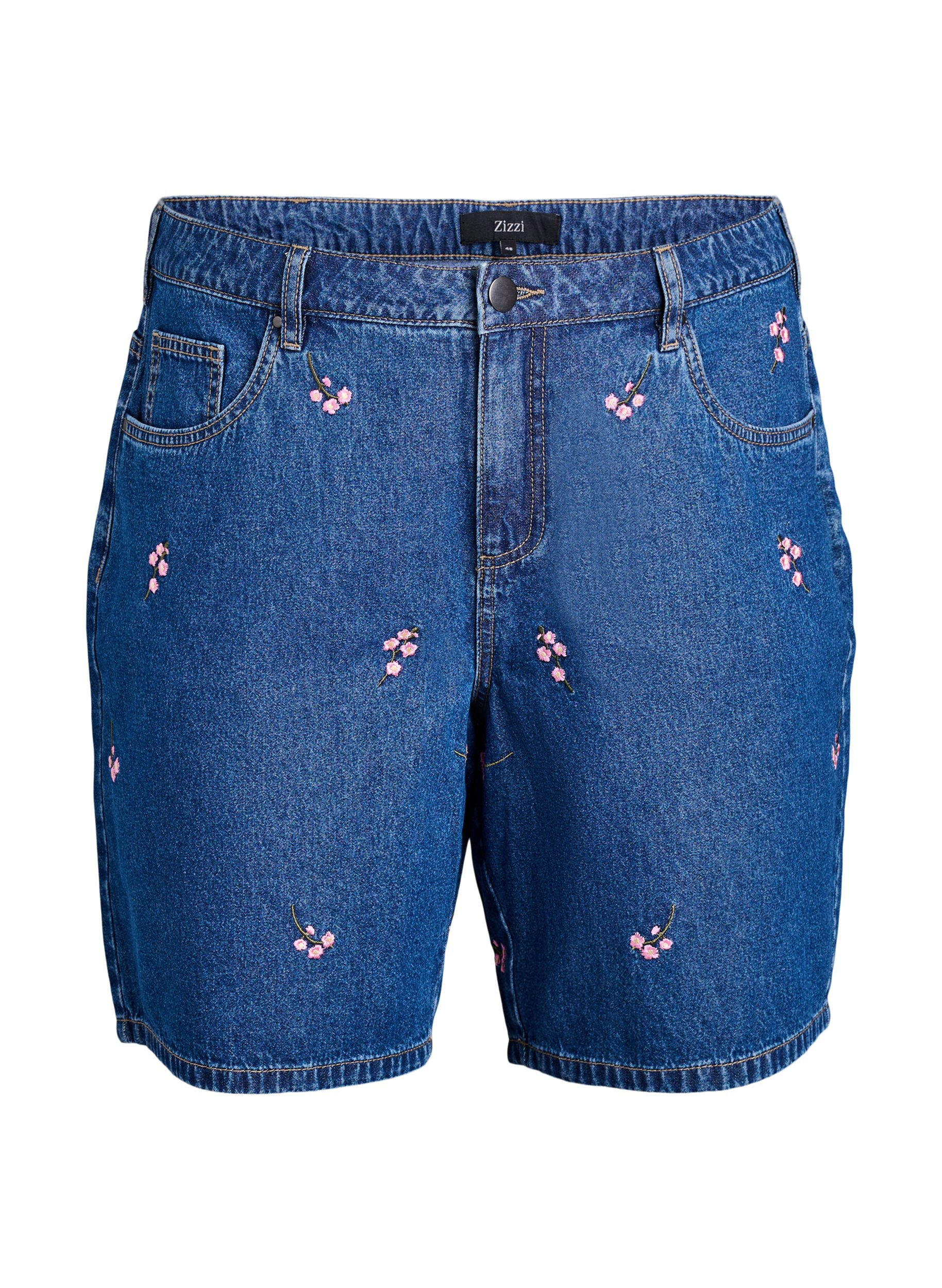 ZizziDenim-Shorts mit aufgestickten Blumen, Blau, Packshot image number 0