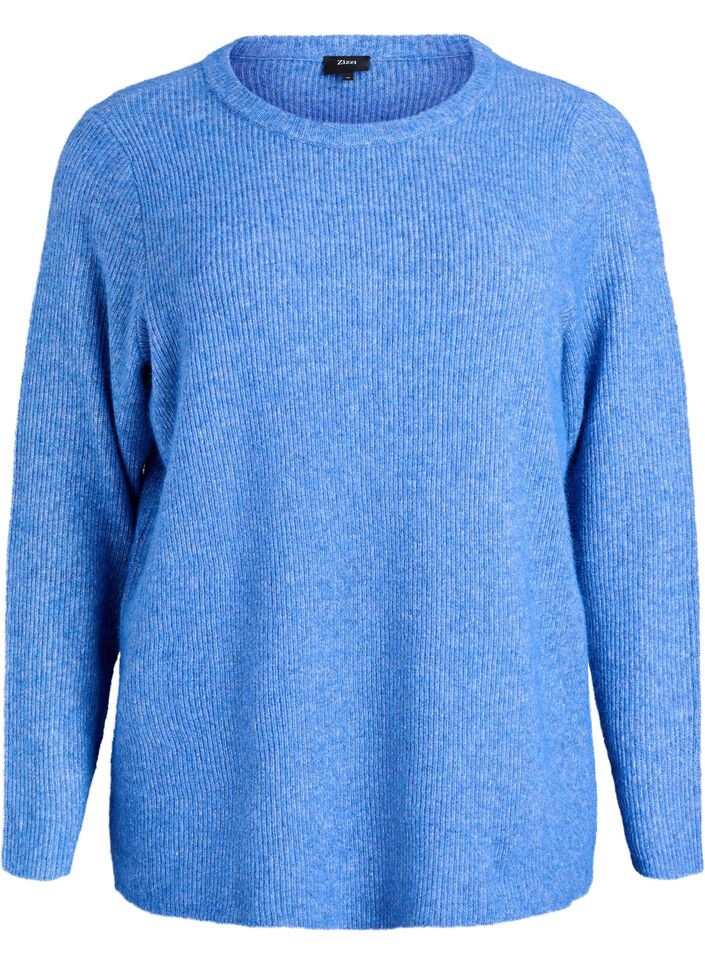 Melierte Strickbluse mit Rundhalsausschnitt, Blau, Packshot image number 0