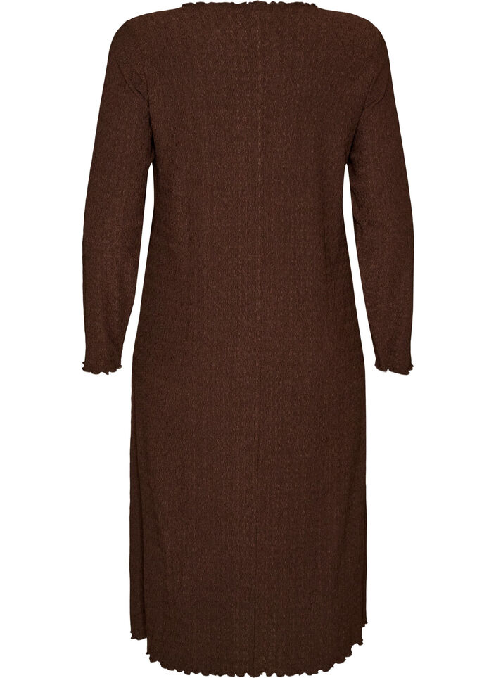 Midi-Kleid mit welliger Struktur und langen &Auml;rmeln, Braun, Packshot image number 1