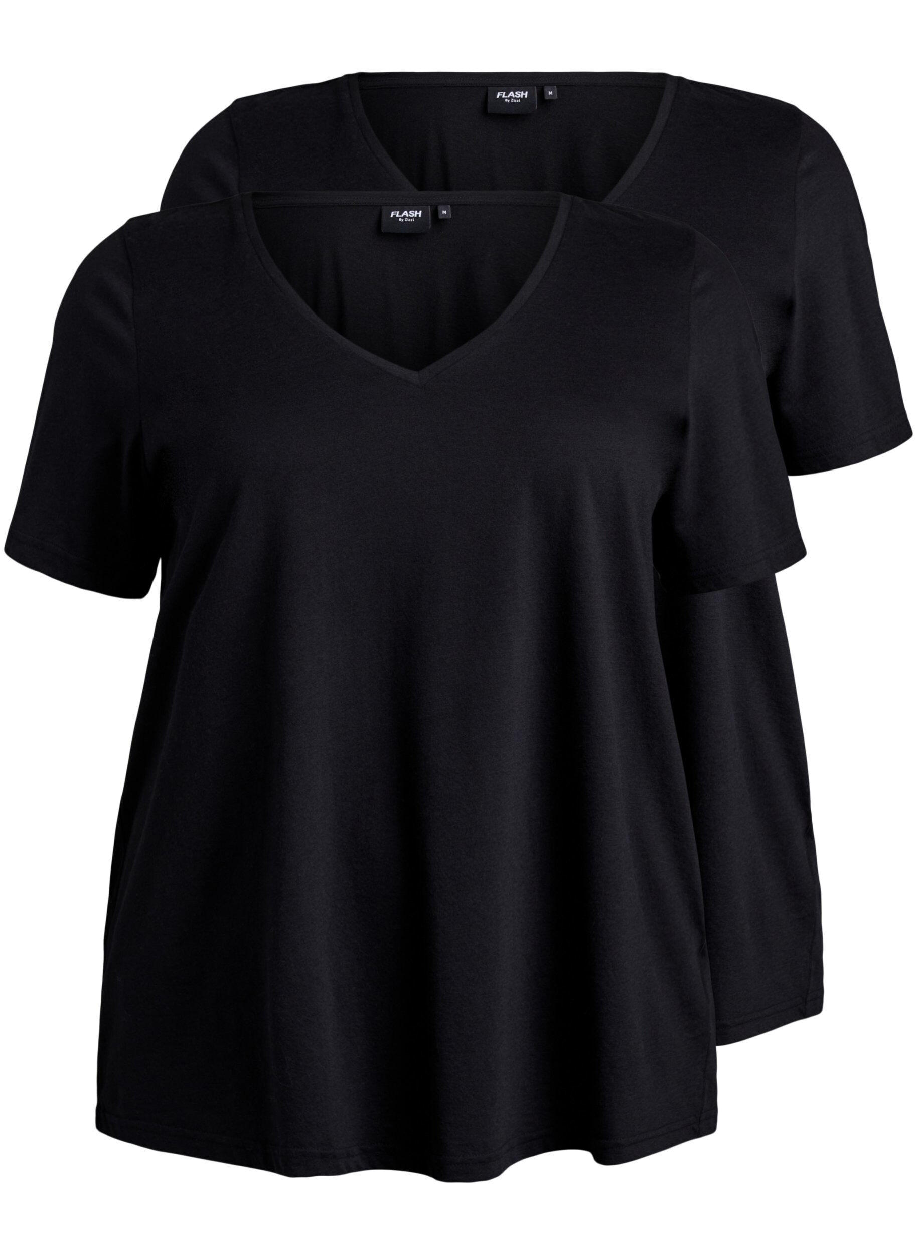 Zizzi FLASH - 2er-Pack T-Shirts mit V-Ausschnitt, Black/Black, Packshot image number 0