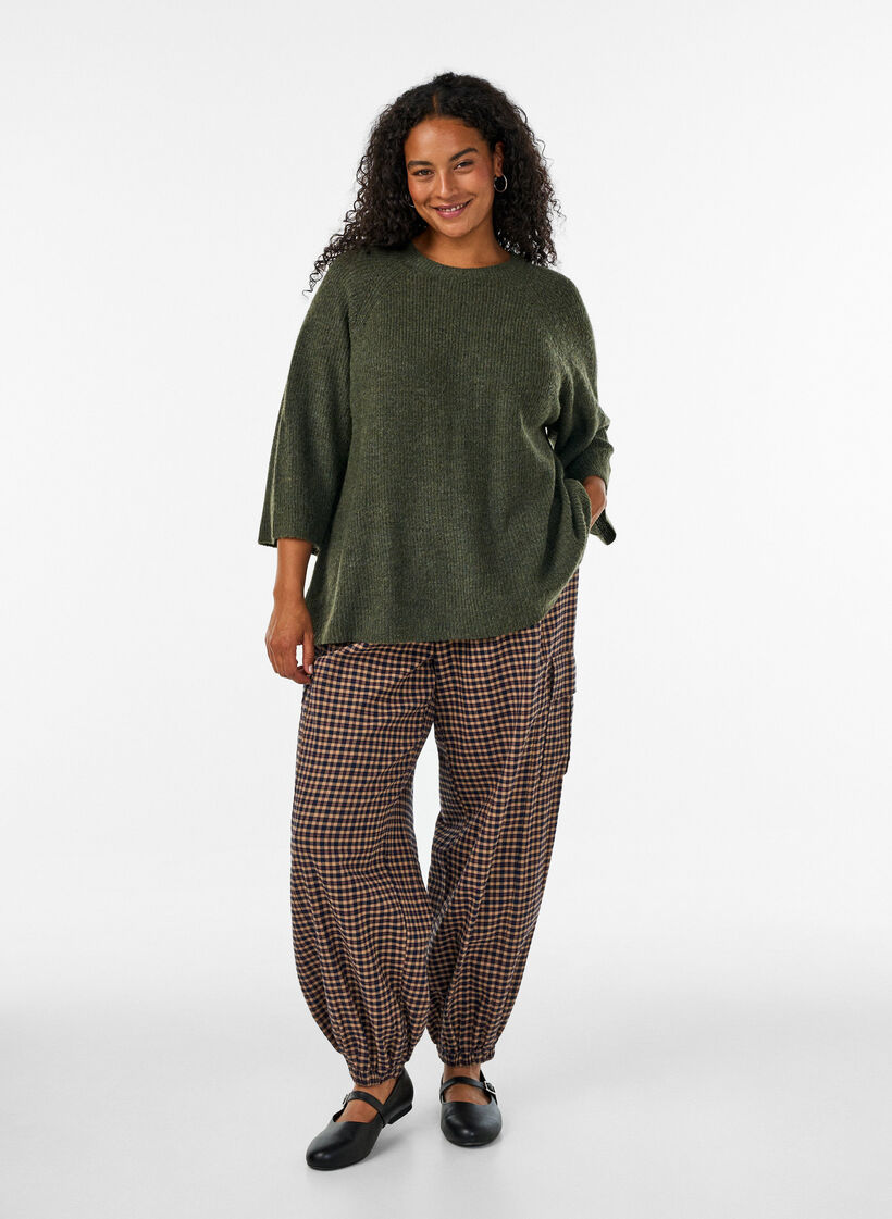 Ripppullover mit 3/4-&Auml;rmeln, Gr&uuml;n, Model image number 1