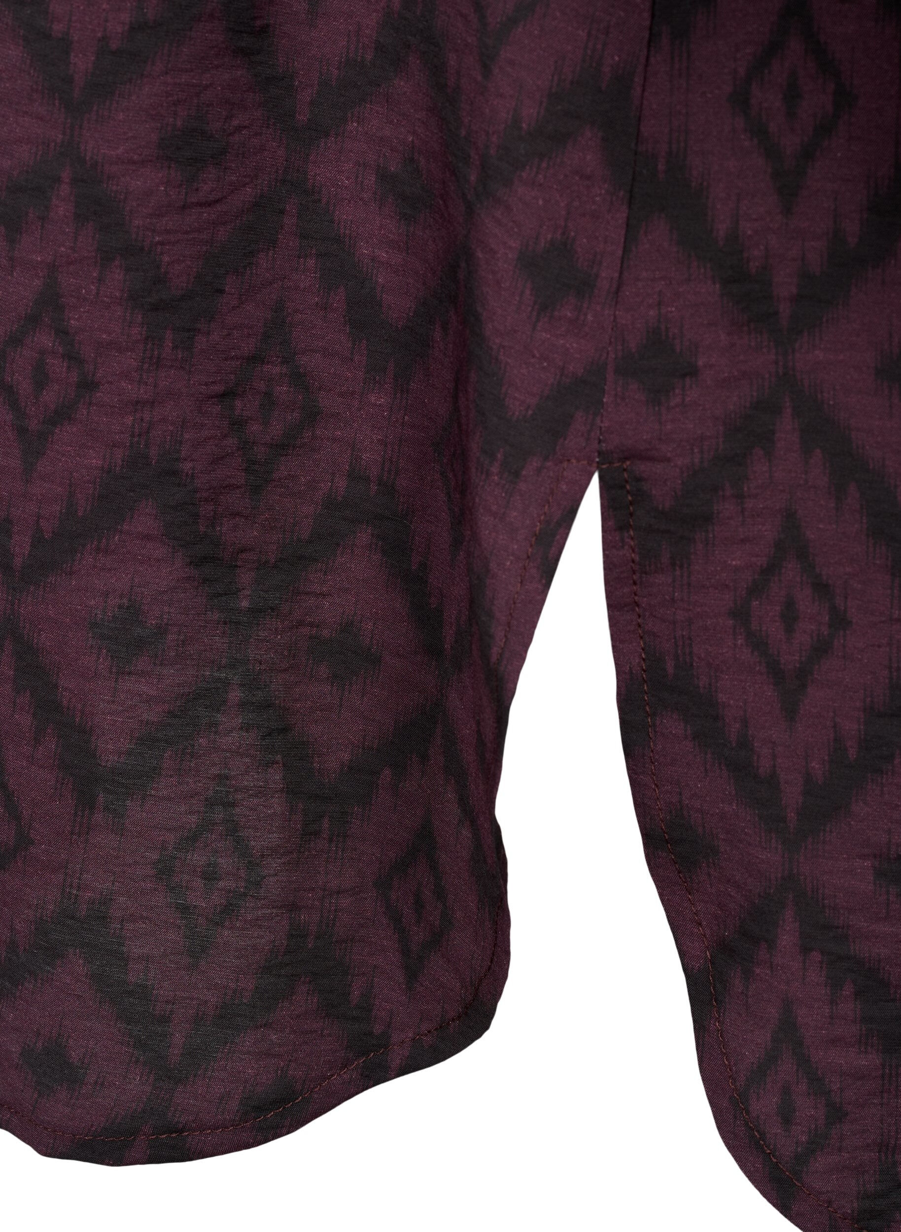 Zizzi Langer Viskose-Shirt mit Druck und R&uuml;schen, Winetasting w. Black, Packshot image number 3