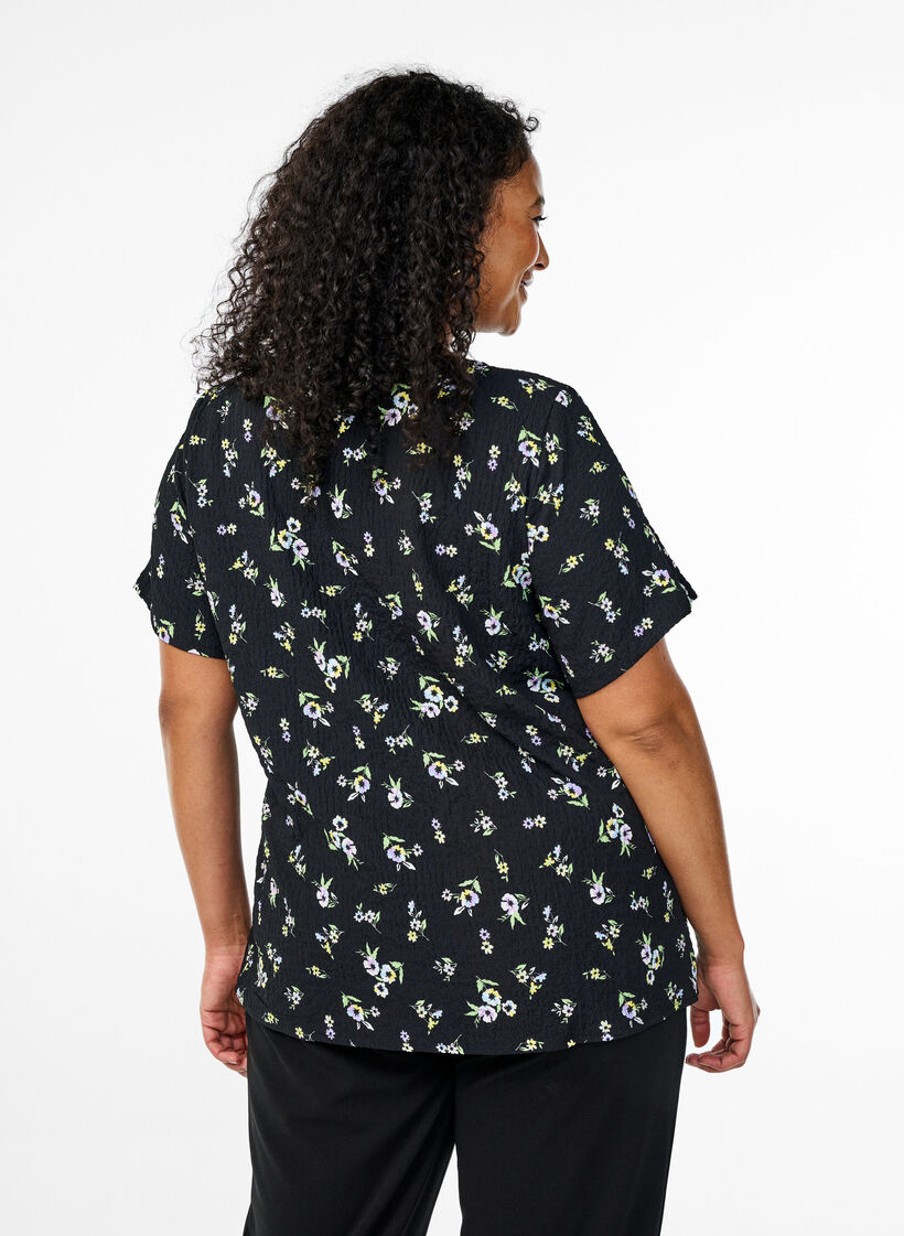 FLASH - Bluse mit Struktur und kurzen Ärmeln, Schwarz, Model image number 2